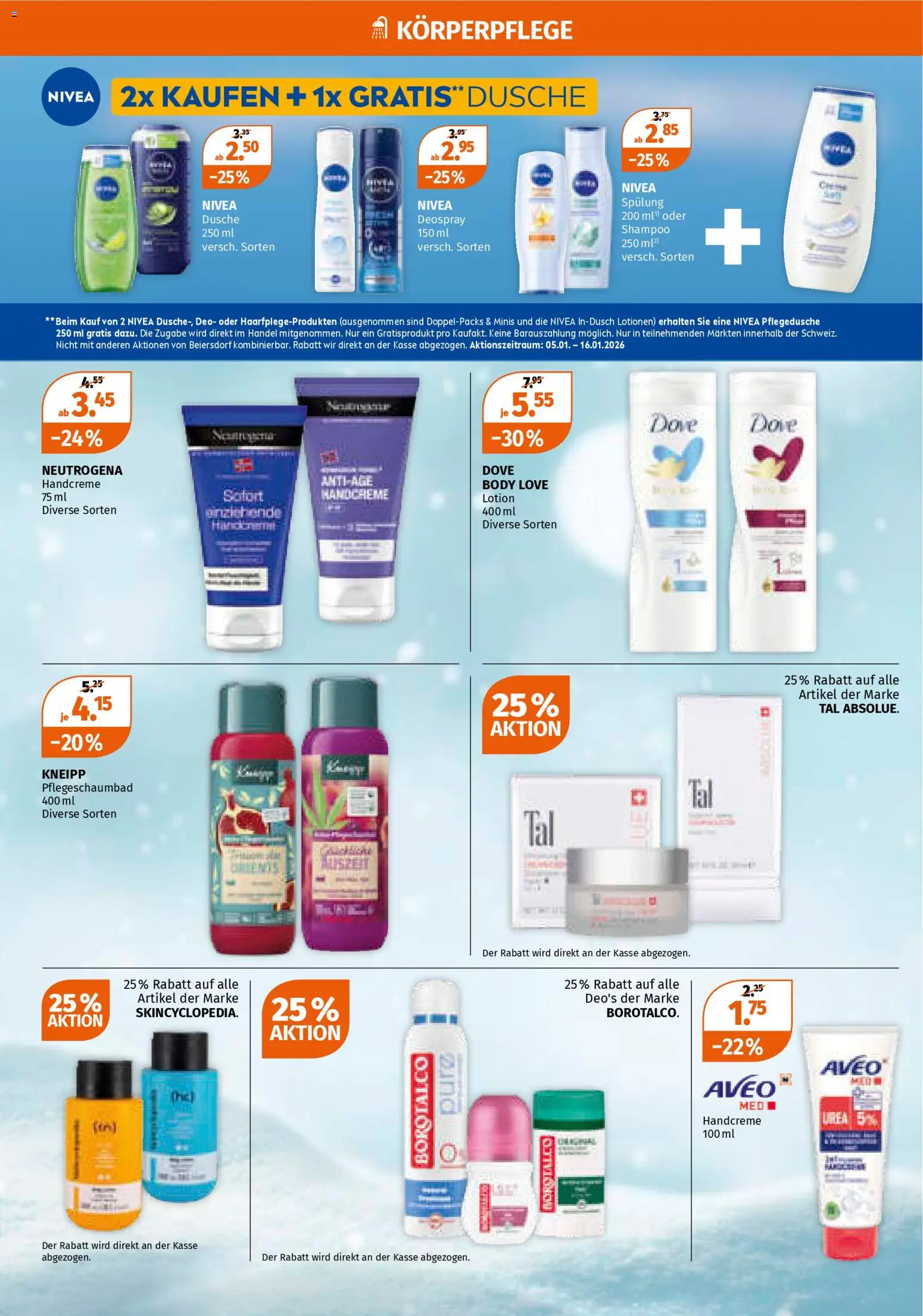 Müller Aktionen – gültig ab 08.01.2026 | Seite: 4 | Produkte: Dusche, Handcreme, Deospray, Spülung