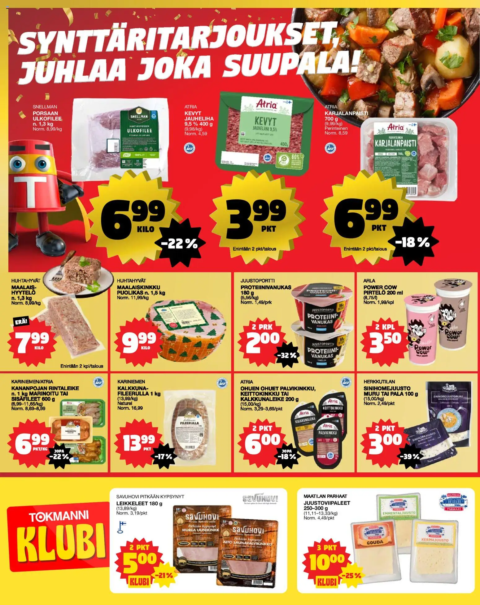 Tokmanni Ruokatarjoukset – voimassa 30.10.2025 alkaen | Sivu: 2 | Tuotteet: Jauheliha, Pirtelö, Kermajuusto, Proteiinivanukas