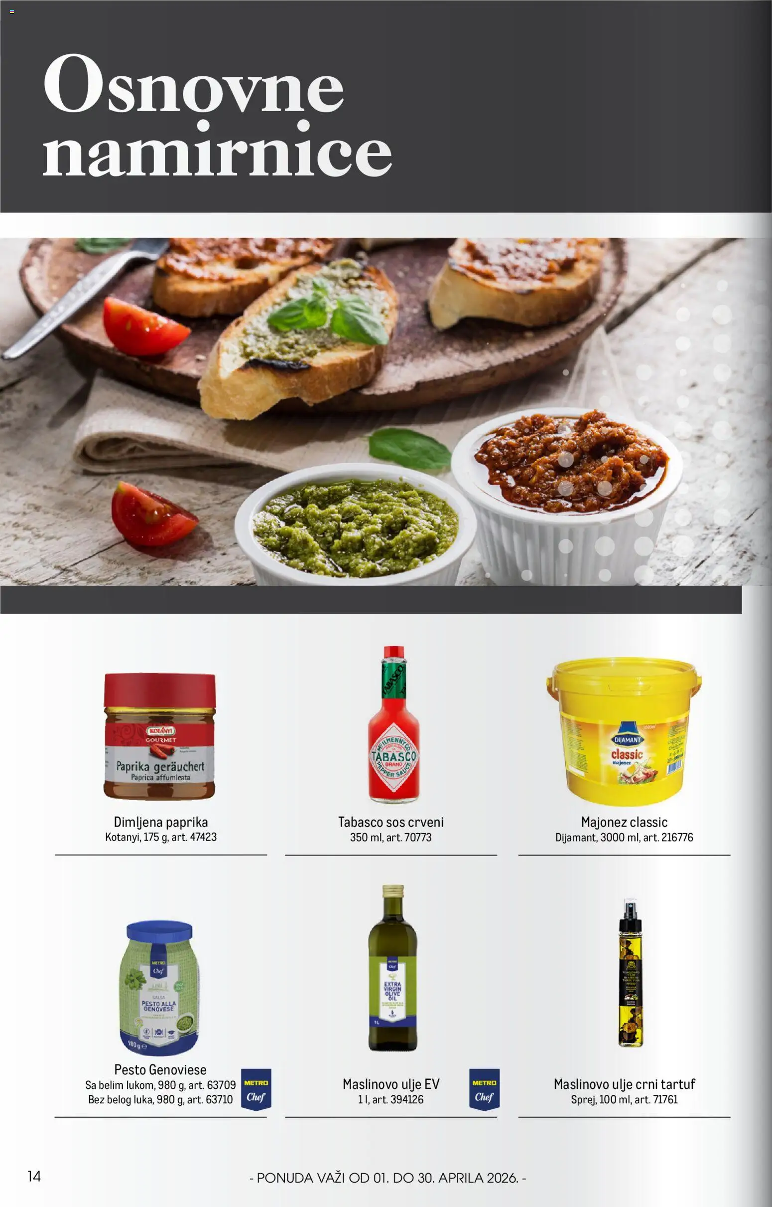 Metro katalog - važi od 01.04.2026 | Strana: 14 | Proizvode: Majonez, Pesto, Paprika, Sos