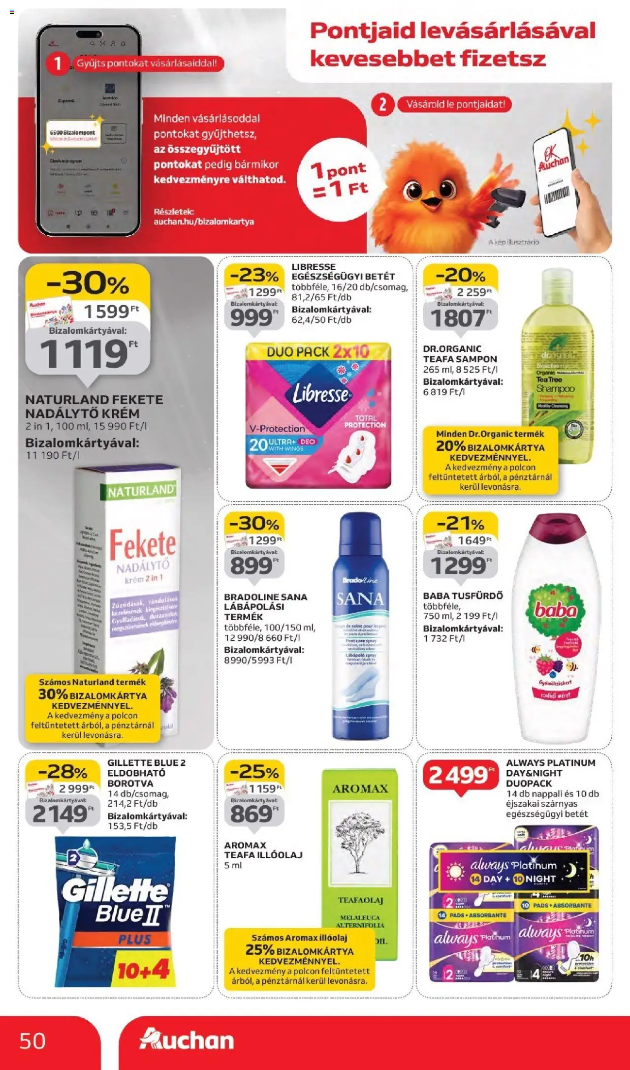 Auchan akciós ujság - amely érvényes a következő dátumtól: 02.10.2025 | Oldal: 50 | Termékek: Teafaolaj, Sampon, Tea, Tusfürdő