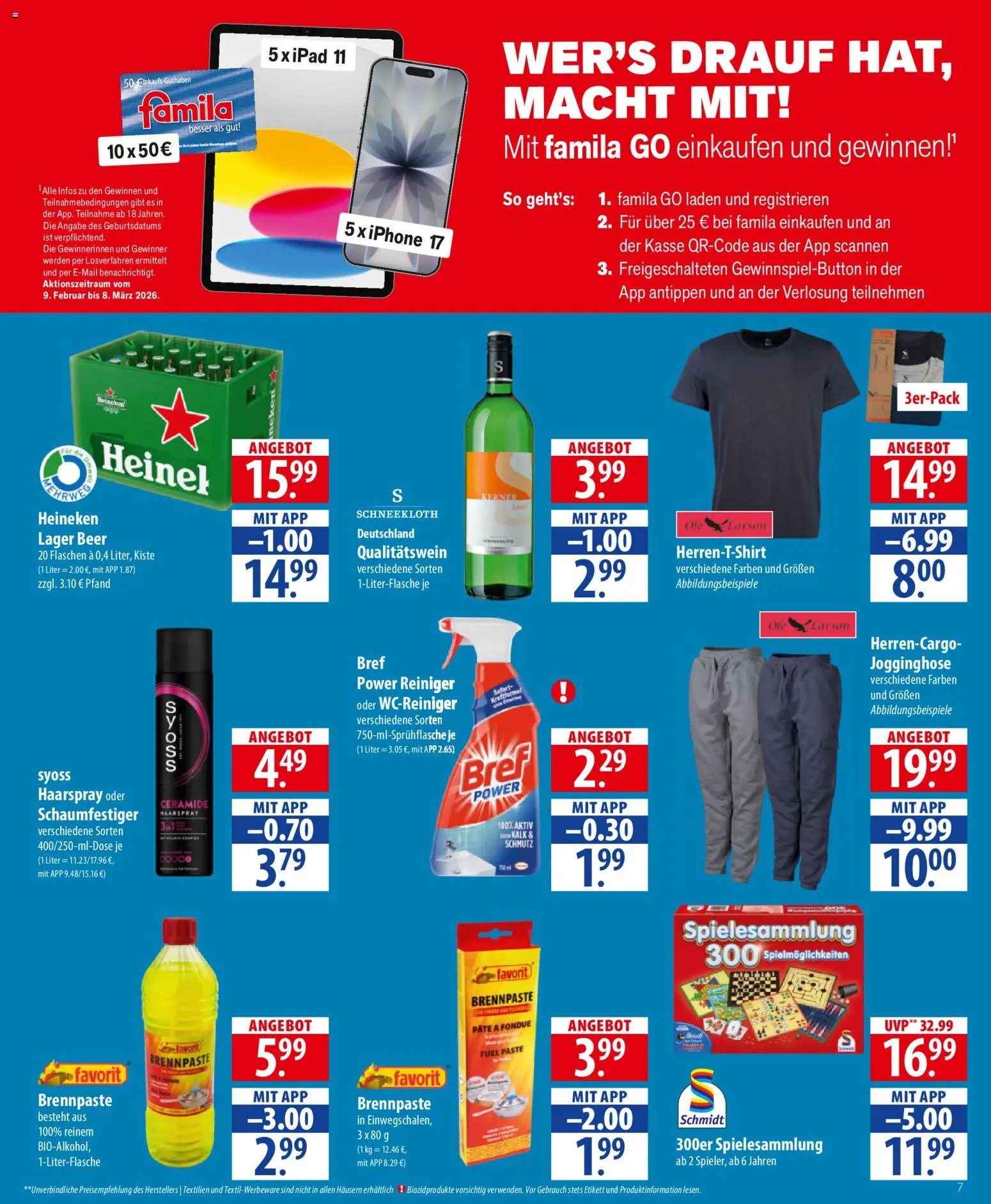 Famila Prospekt 	 – gültig ab 16.02.2026 | Seite: 7 | Produkte: Jogginghose, Haarspray, Heineken, Fondue