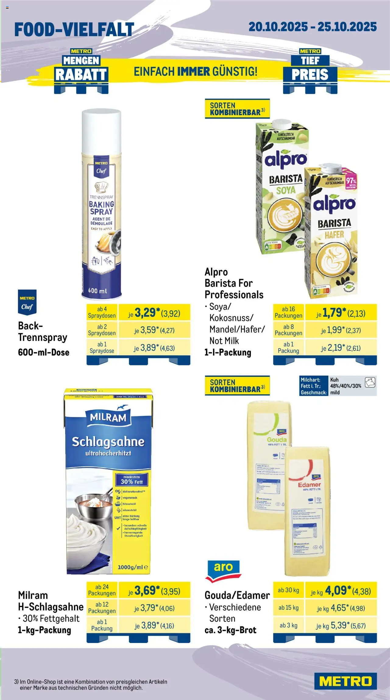 Metro  Wochen-Angebote Gastro – gültig ab 20.10.2025 | Seite: 11 | Produkte: Schlagsahne, Gouda, Edamer, Alpro