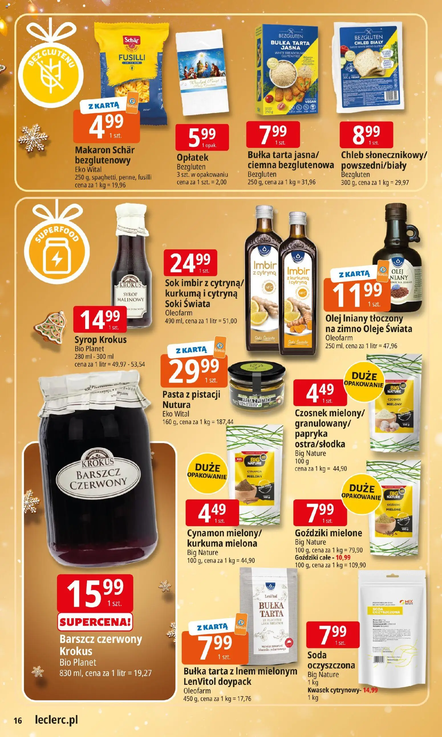 E.Leclerc Gazetka - Elbląg od 09.12.2025 | Strona: 16 | Produkty: Syrop, Kurkuma, Syrop malinowy, Sok