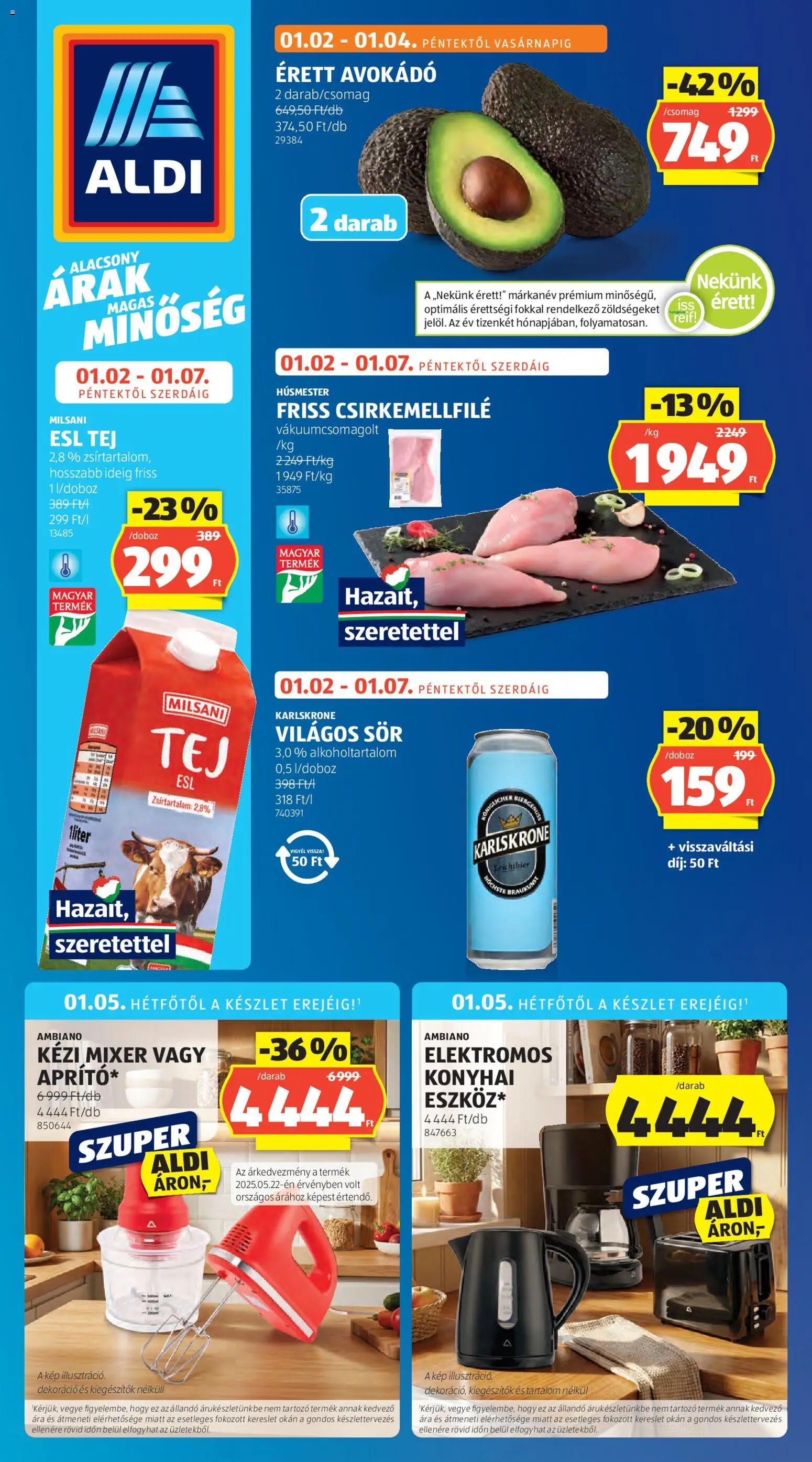 Aldi akciós ujság - amely érvényes a következő dátumtól: 02.01.2026 | Oldal: 1 | Termékek: Kézi mixer, Doboz, Tej, Avokádó