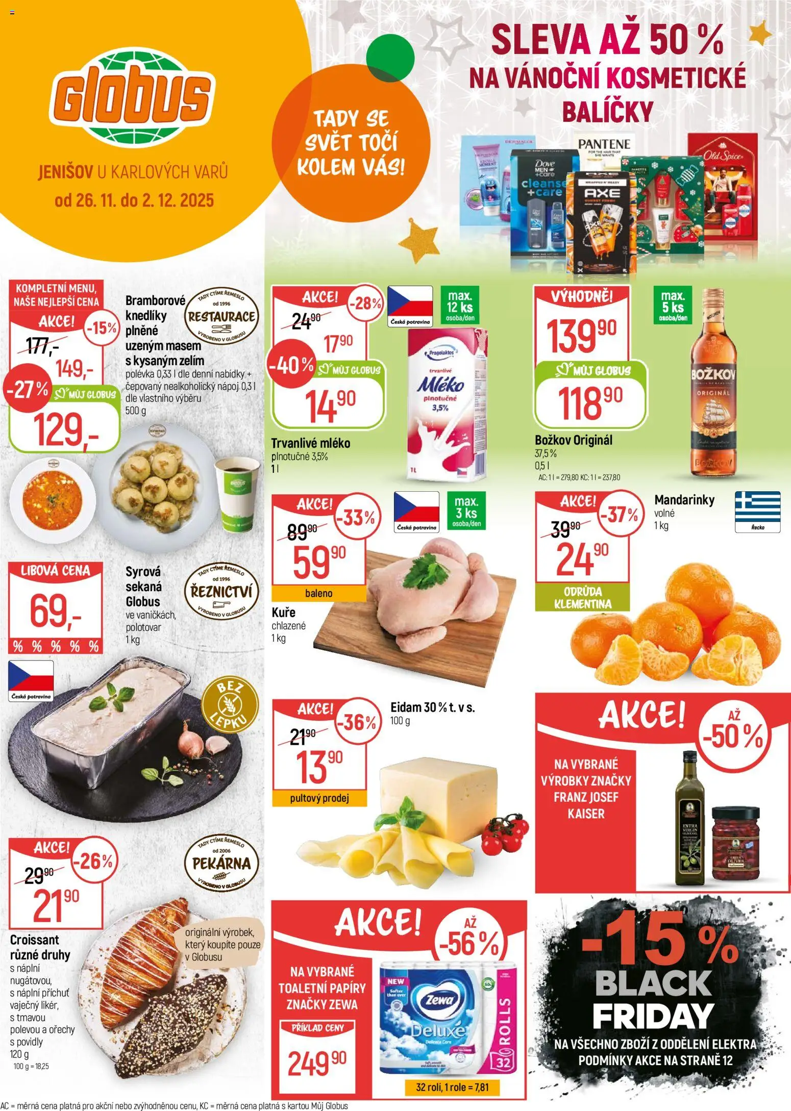 Globus leták - Karlovy Vary od 26.11.2025 | Strana: 1 | Produkty: Mléko, Sekaná, Croissant, Božkov originál