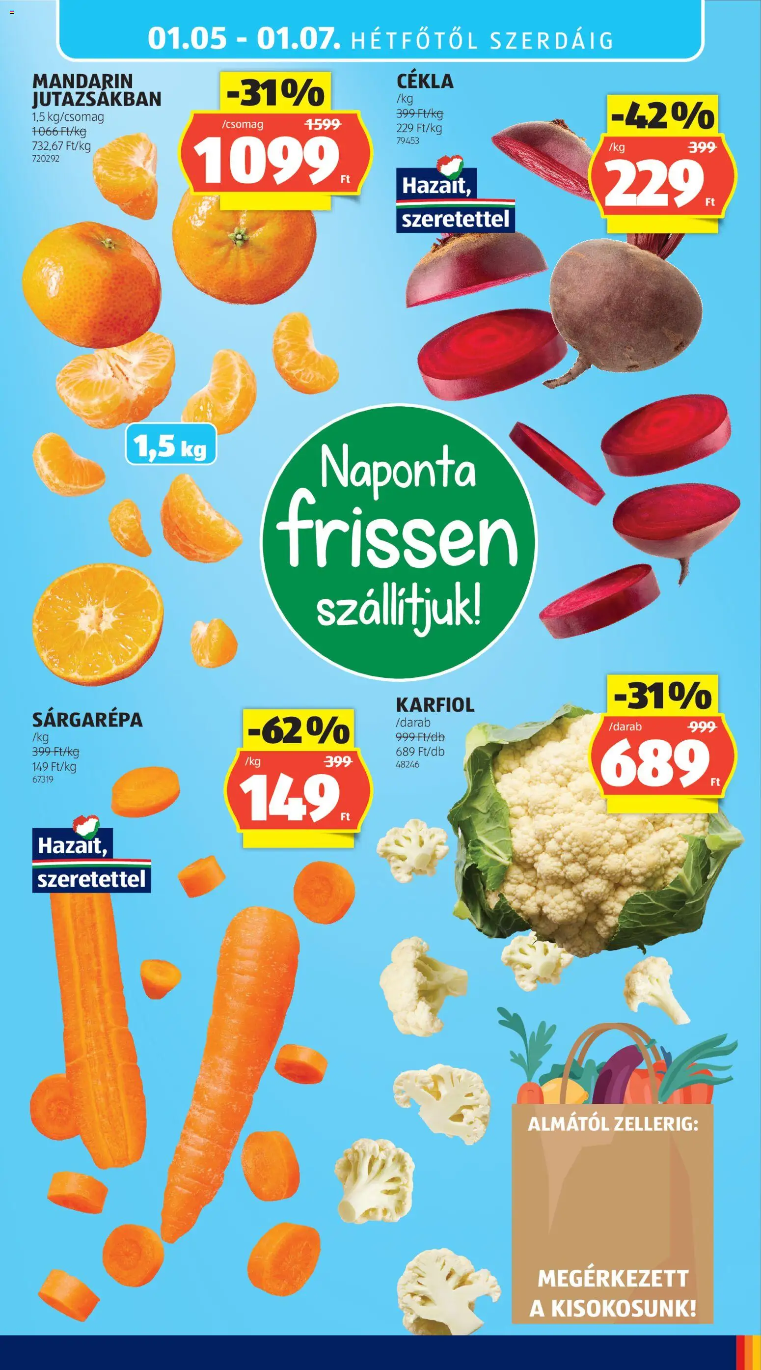 Aldi akciós ujság - amely érvényes a következő dátumtól: 02.01.2026 | Oldal: 27 | Termékek: Cékla, Karfiol, Sárgarépa, Mandarin