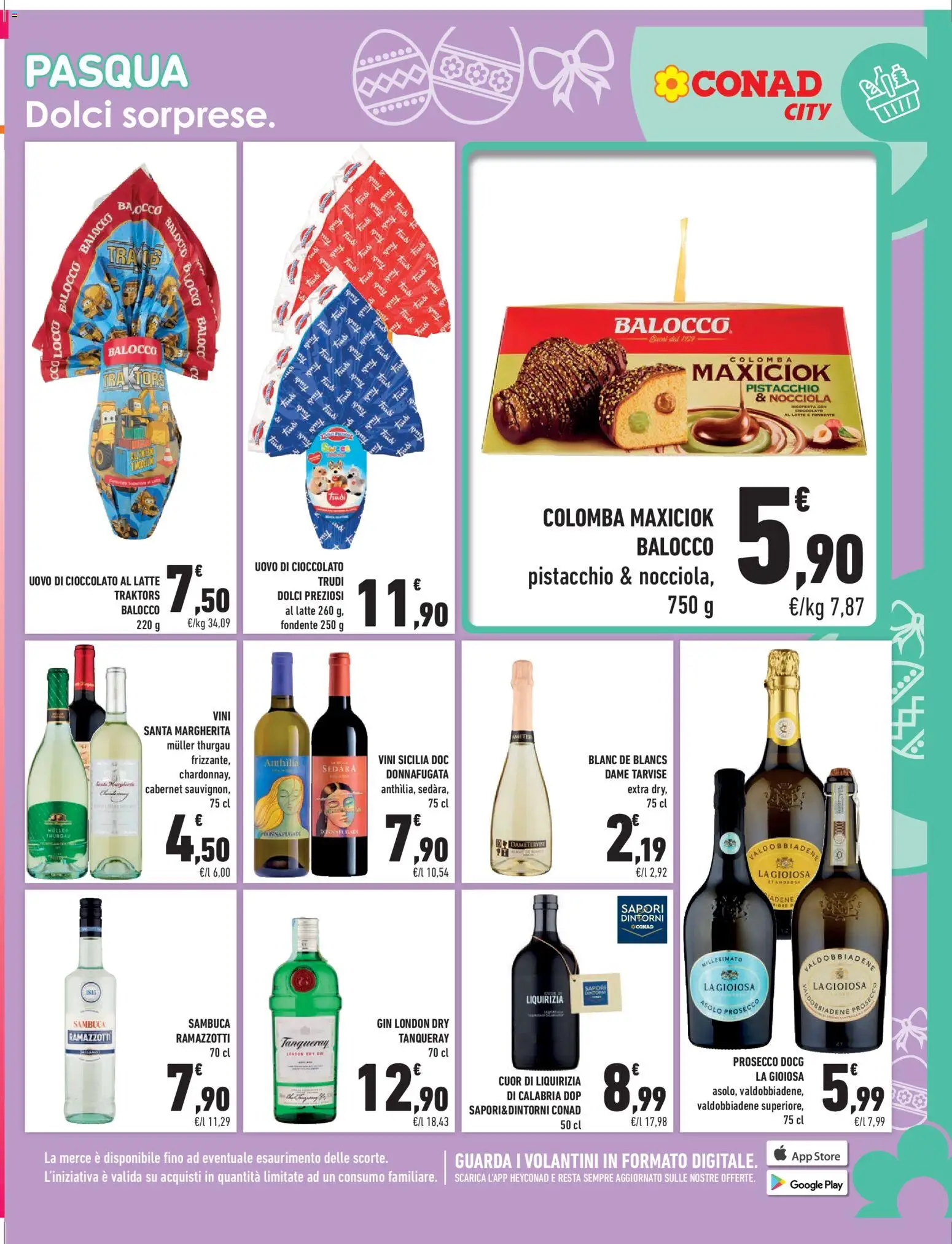 Volantino Conad del 13.03.2026 | Pagina: 5 | Prodotti: Cioccolato, Gin, Prosecco, Latte