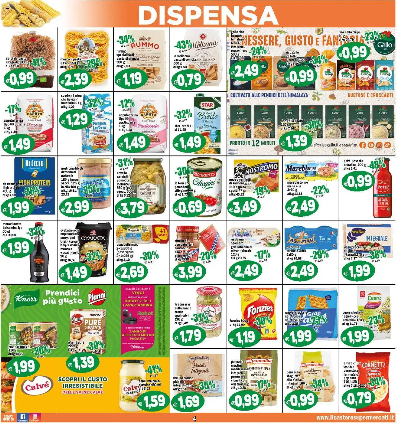 Volantino Il Castoro del 17.10.2025 | Pagina: 4 | Prodotti: Pomodori, Pasta, Carciofi, Pop corn
