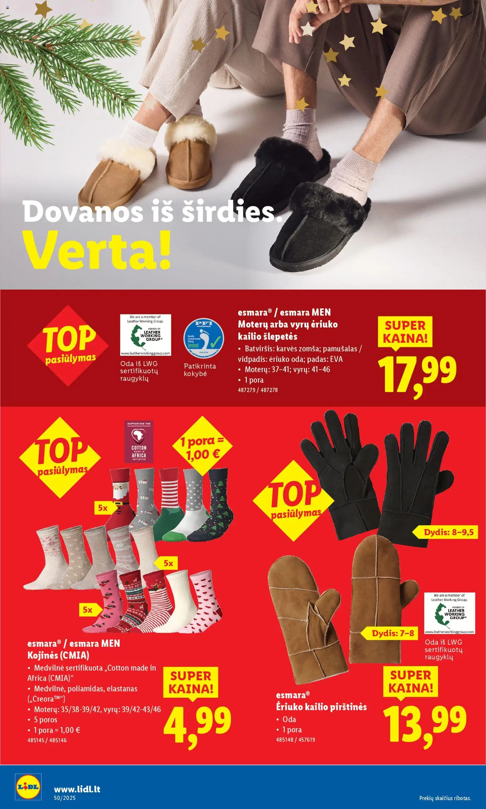 LIDL akcijos nuo 08.12.2025 | Puslapis: 2 | Prekių: Kojinės, Šlepetės, Pirštines
