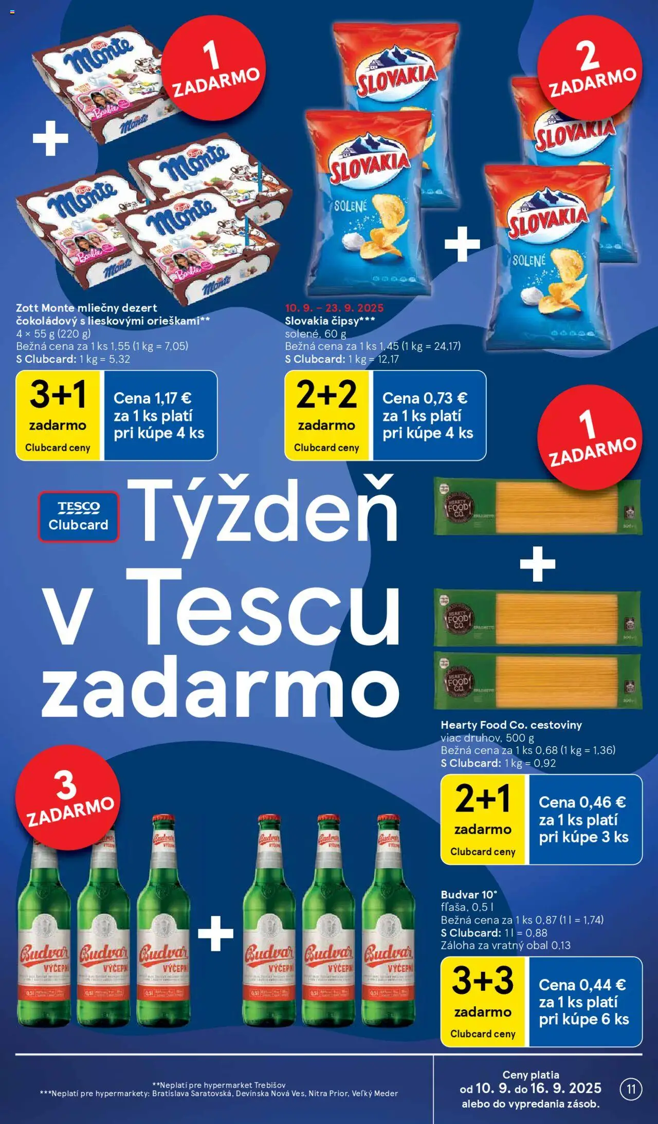 Nové Tesco akcie – leták je platný od 10.09.2025 | Strana: 11 | Produkty: Cestoviny, Budvar