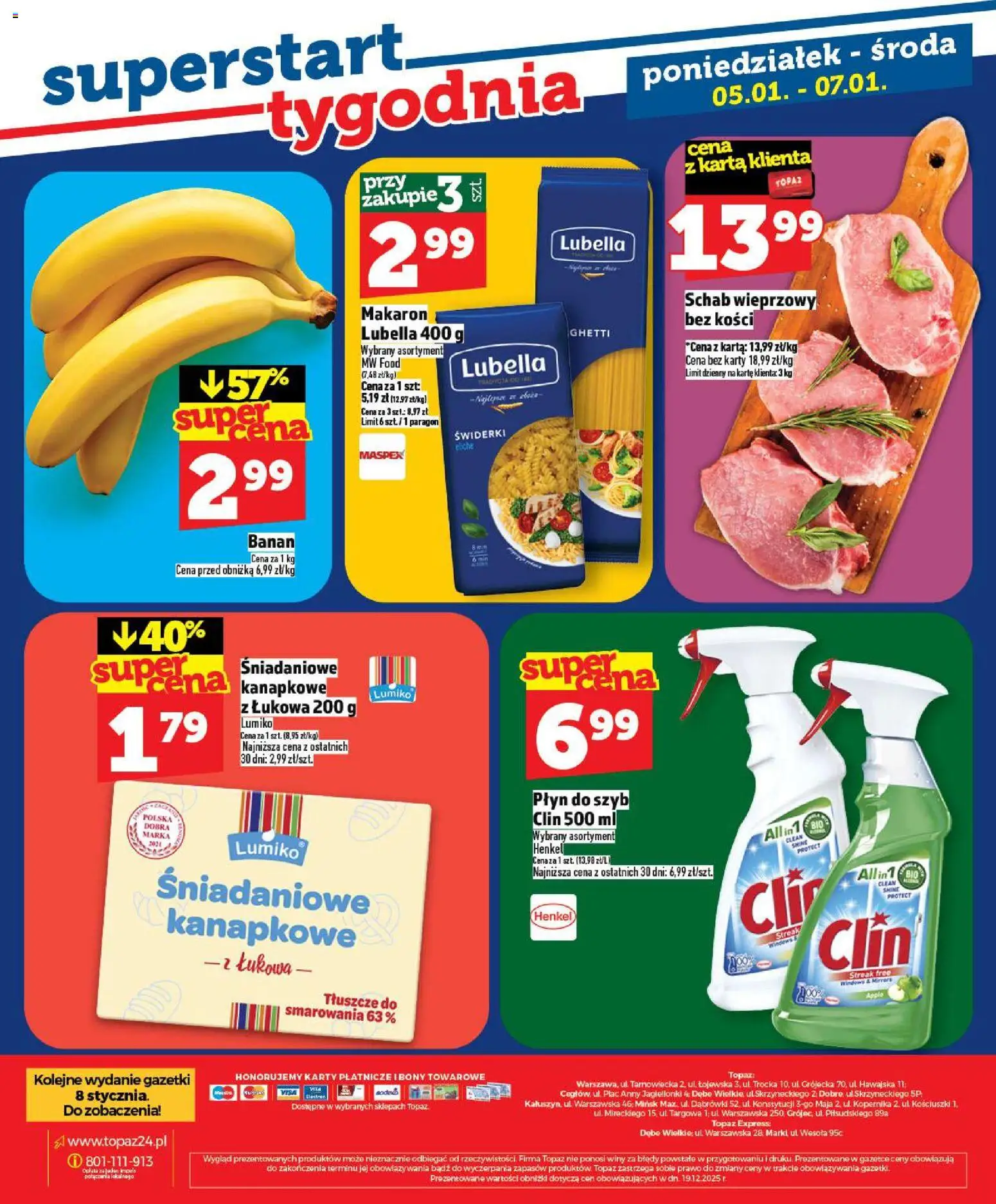 Topaz Gazetka MAZ od 02.01.2026 | Strona: 28 | Produkty: Karta, Schab, Banan, Makaron