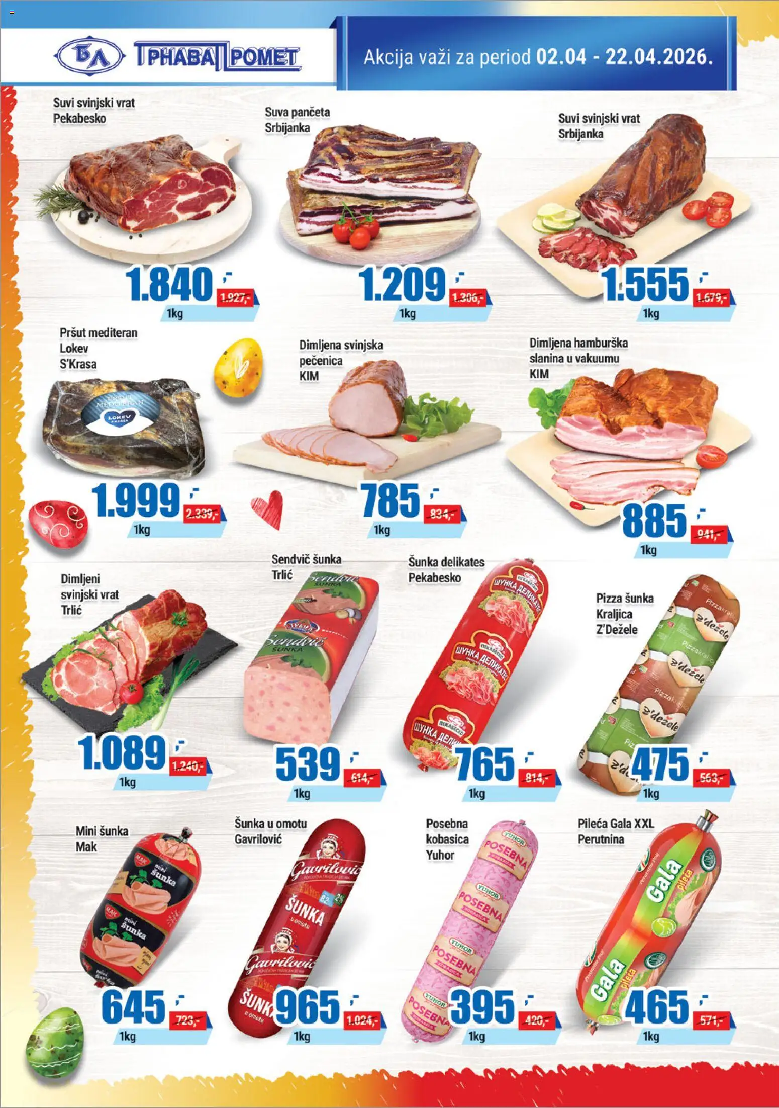 Trnava Promet katalog - važi od 02.04.2026 | Strana: 2 | Proizvode: Svinjski vrat, Slanina, Pizza šunka, Pečenica