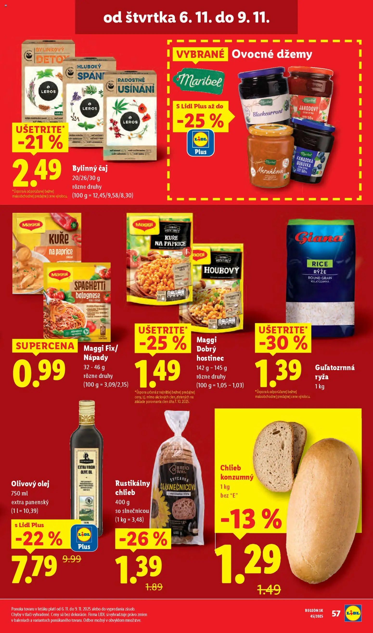 Nové Lidl akcie – leták je platný od 03.11.2025 | Strana: 70 | Produkty: Chlieb, Ryža, Čaj, Olivový olej