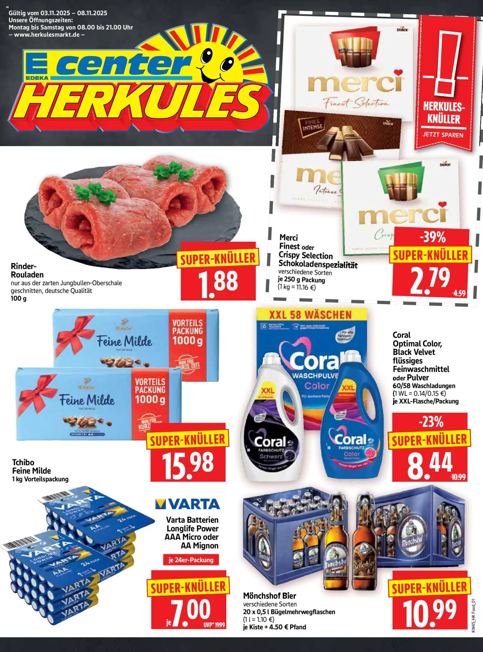 HERKULES Prospekt 	 – gültig ab 03.11.2025 | Seite: 1 | Produkte: Merci, Batterien, Coral, Uhr