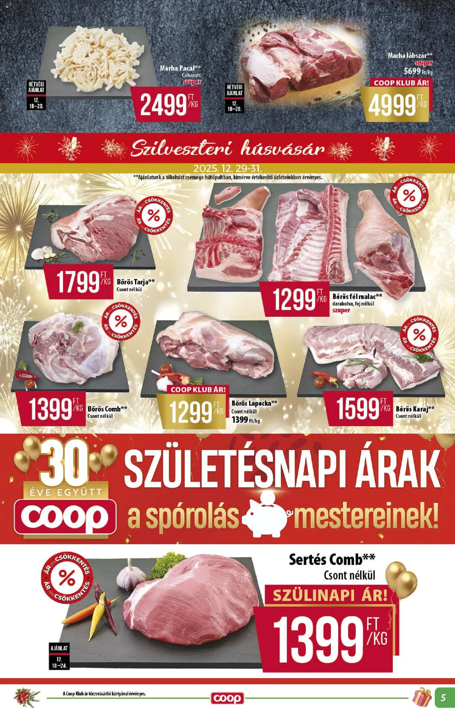 COOP akciós ujság - amely érvényes a következő dátumtól: 18.12.2025 | Oldal: 5 | Termékek: Pacal, Tarja, Karaj