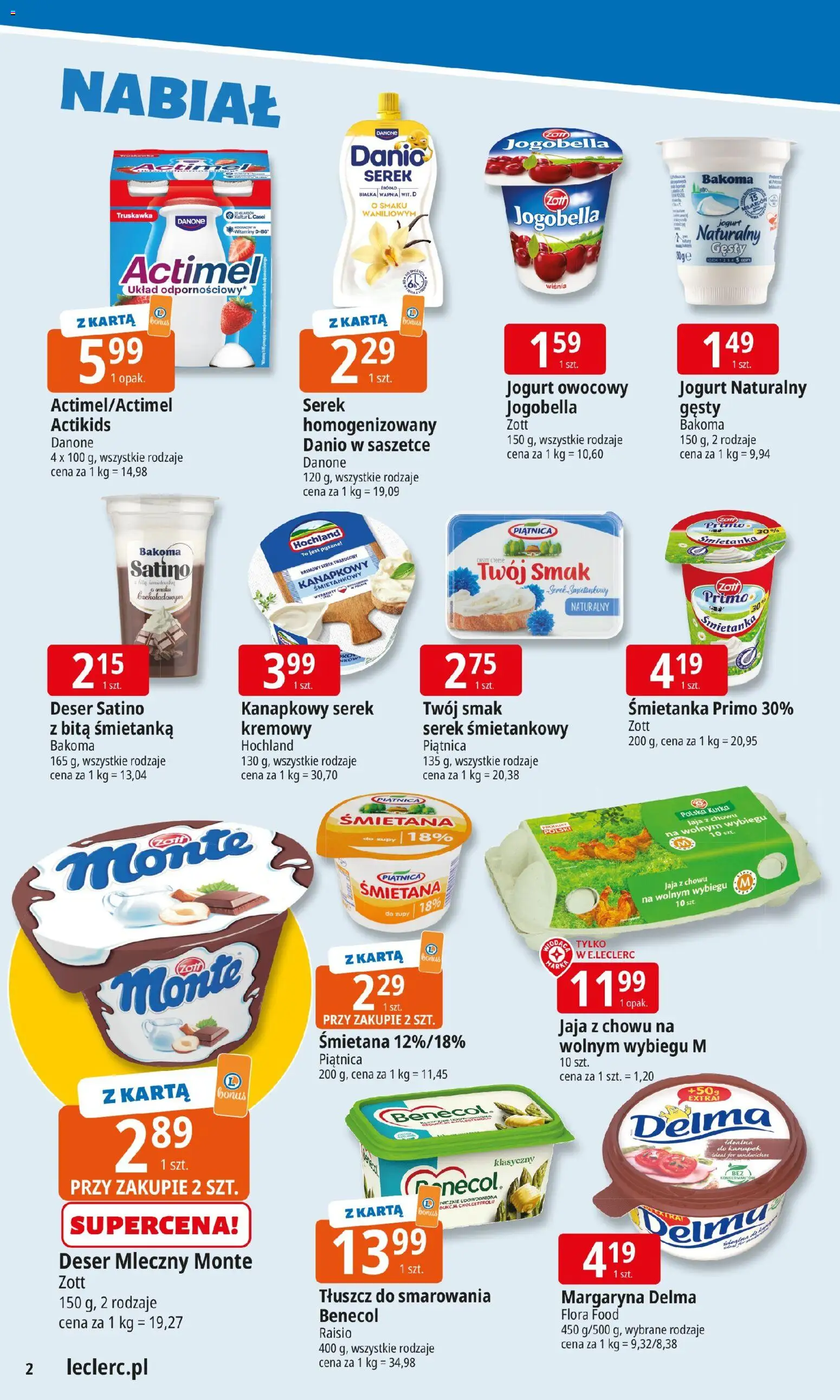 E.Leclerc Gazetka - Kłodzko od 04.11.2025 | Strona: 2 | Produkty: Serek Twój Smak, Bita śmietanka, Jogurt naturalny, Jogurt owocowy