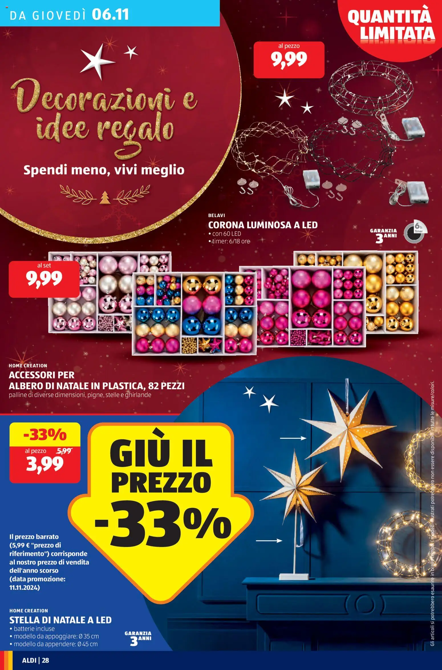 Volantino Aldi del 03.11.2025 | Pagina: 28 | Prodotti: Albero di natale, Data, Batterie, Decorazioni