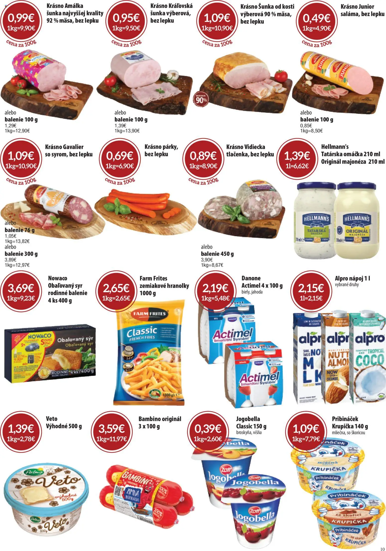 Nové CBA Komfos akcie – leták je platný od 23.01.2026 | Strana: 10 | Produkty: Syr, Šunka, Actimel, Alpro