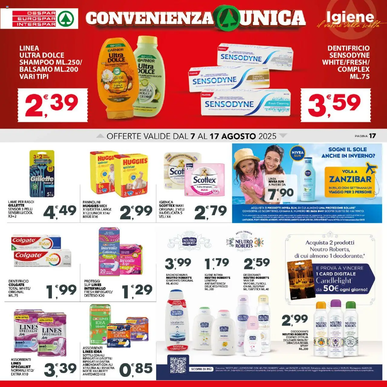 Volantino Interspar del 07.08.2025 | Pagina: 17 | Prodotti: Bagnoschiuma, Deodorante, Dentifricio, Intimo