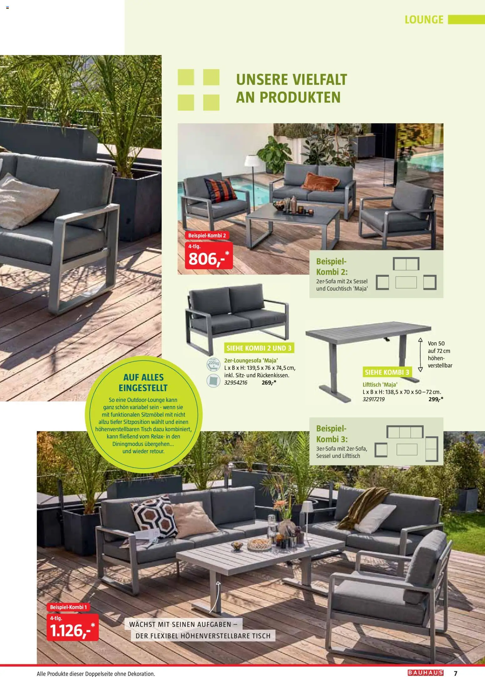 Bauhaus Freizeit im Garten gültig ab 01.05.2026 | Seite: 7 | Produkte: Sessel, Couchtisch, Tisch