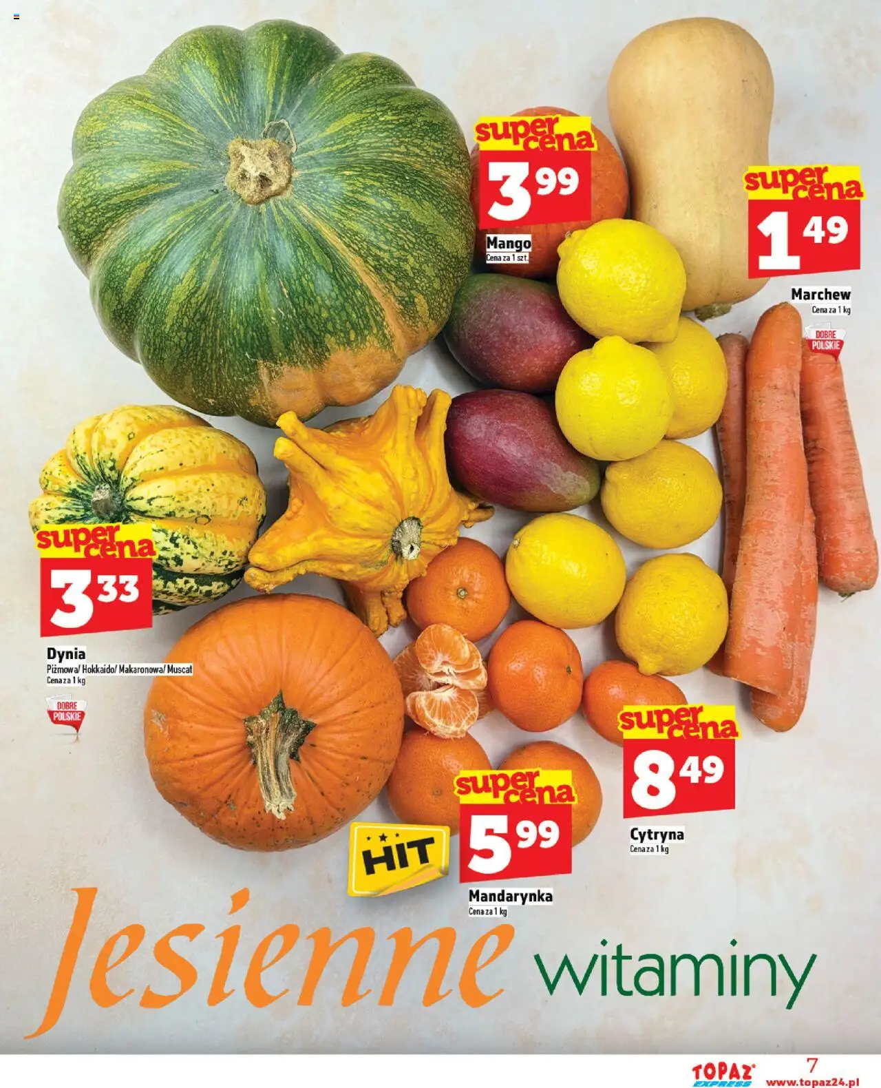 Topaz Gazetka - Express od 23.10.2025 | Strona: 7 | Produkty: Cytryna, Mango, Dynia