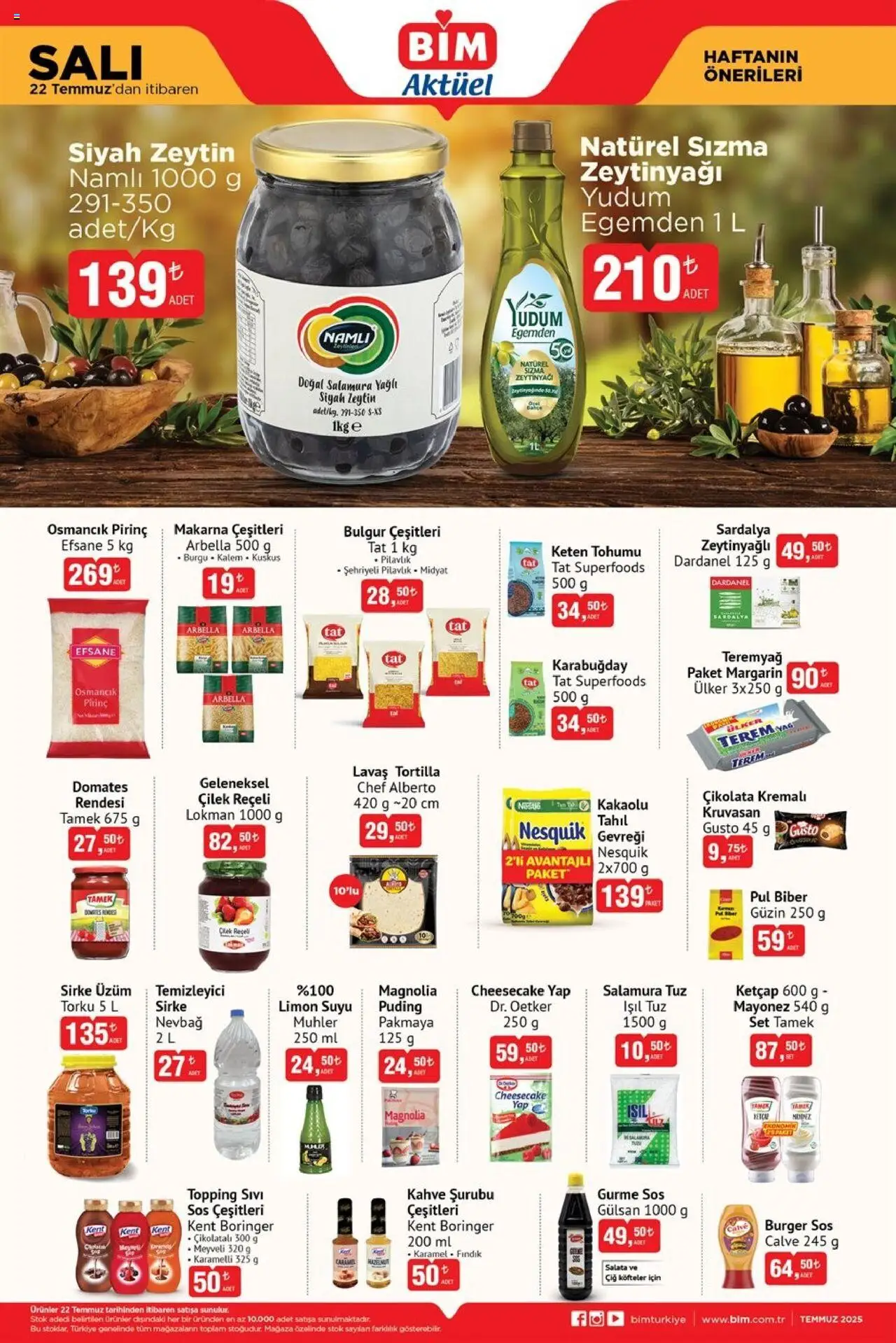 BİM Katalog - 22.07.2025 tarihinden itibaren geçerlidir | Sayfa: 1 | Ürünler: Sirke, Çilek, Sos, Tahıl