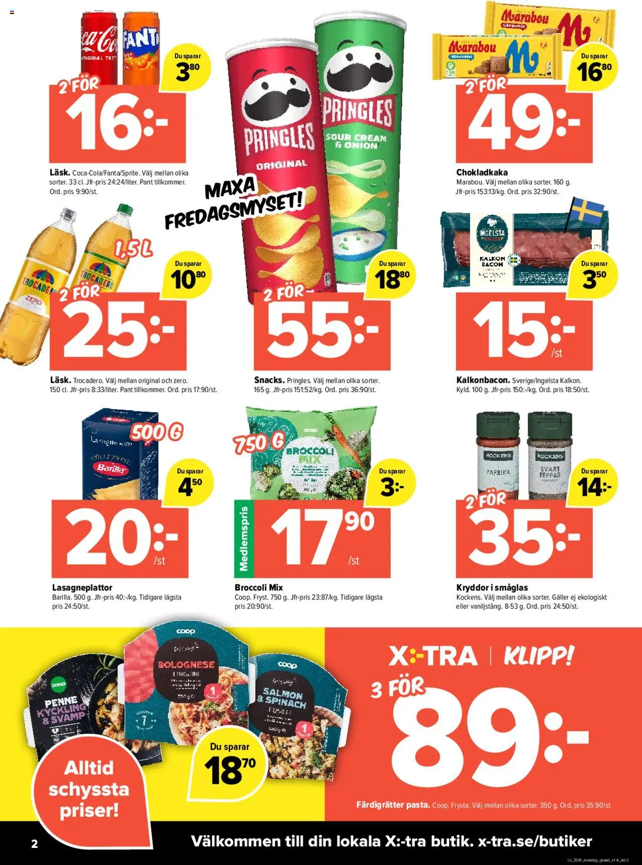 Coop X:-TRA reklamblad aktuell från 06.10.2025 | Sida: 2 | Produkter: Chokladkaka, Galler, Kalkon, Lasagneplattor