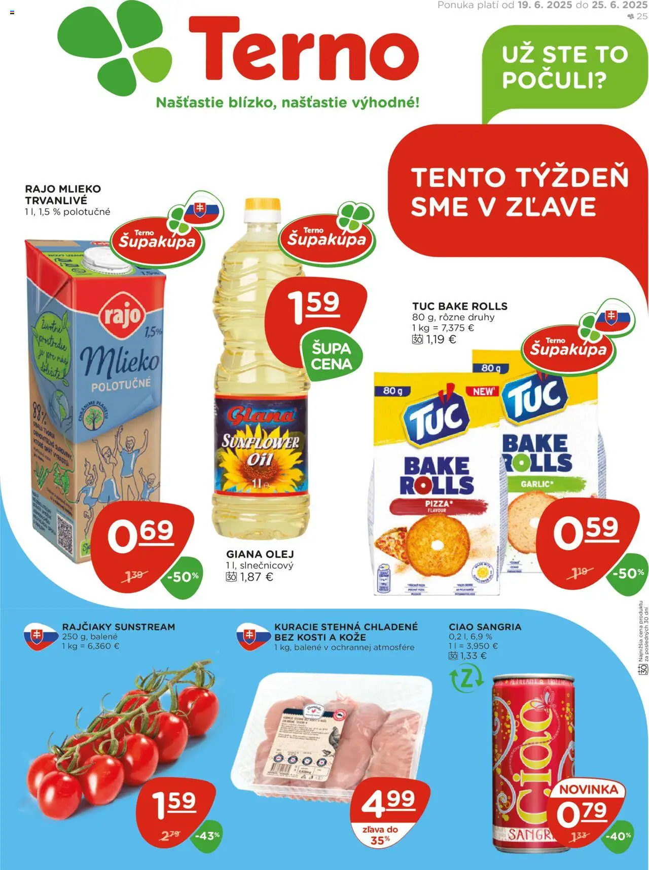 Terno leták │ platný od 19.06.2025 | Strana: 1 | Produkty: Mlieko, Olej, Kuracie stehná