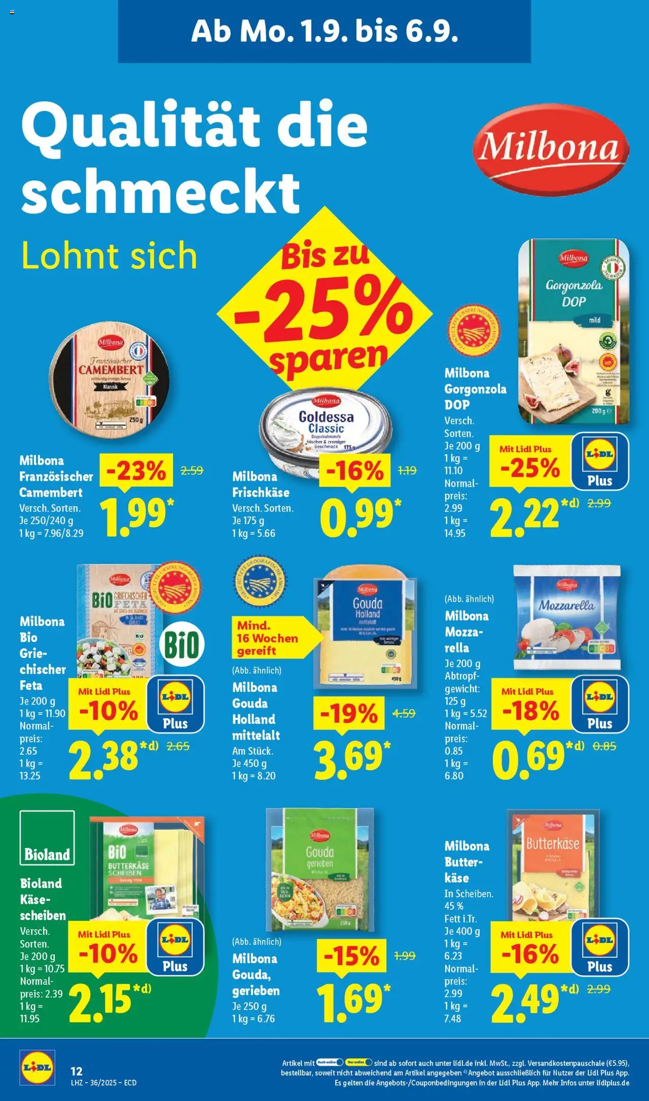 Lidl Prospekt 	 - gültig ab dem 01.09.2025 | Seite: 22 | Produkte: Gewicht, Butter, Gouda, Frischkase