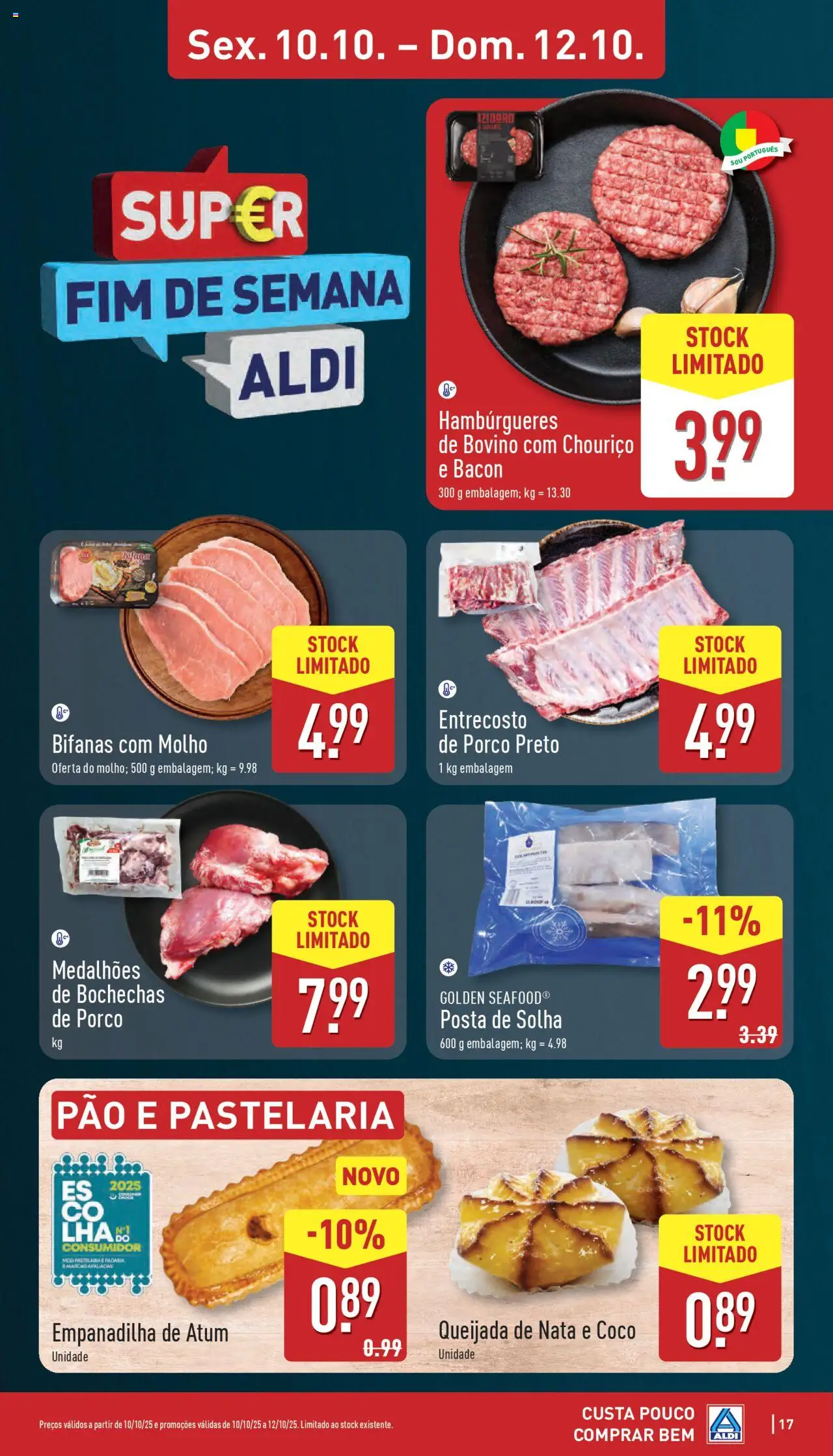 Aldi folheto │ válido de 06.10.2025 | Página: 17 | Produtos: Atum, Bacon, Pão, Nata