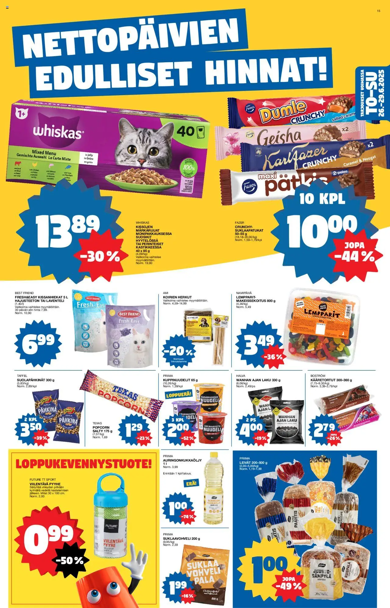  | Sivu: 15 | Tuotteet: Kääretortut, Suklaapatukat, Suola, Suklaa