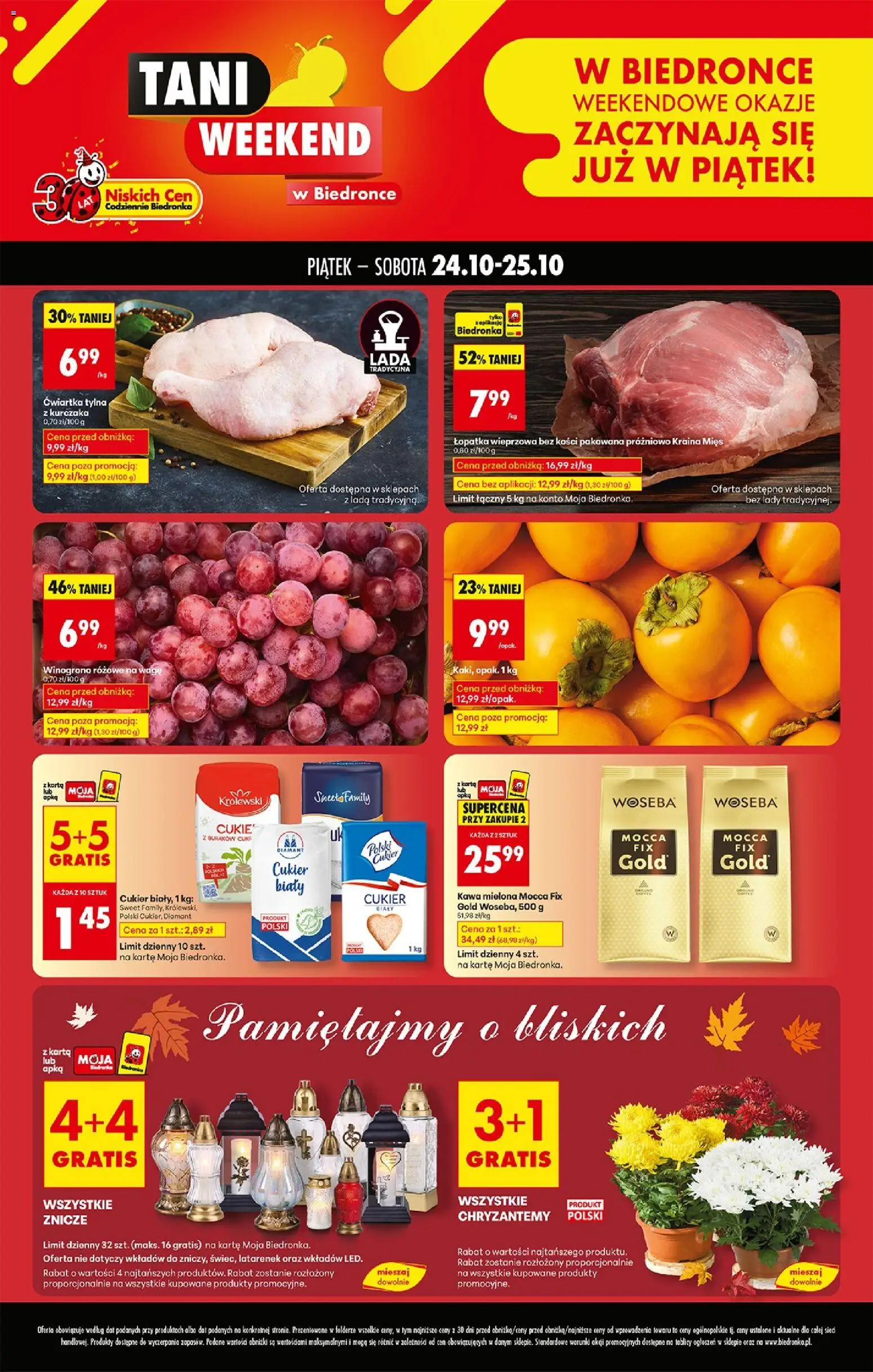 Biedronka gazetka - Tani weekend od 24.10.2025 | Strona: 1 | Produkty: Winogrono, Kraina mięs, Chryzantemy, Kawa