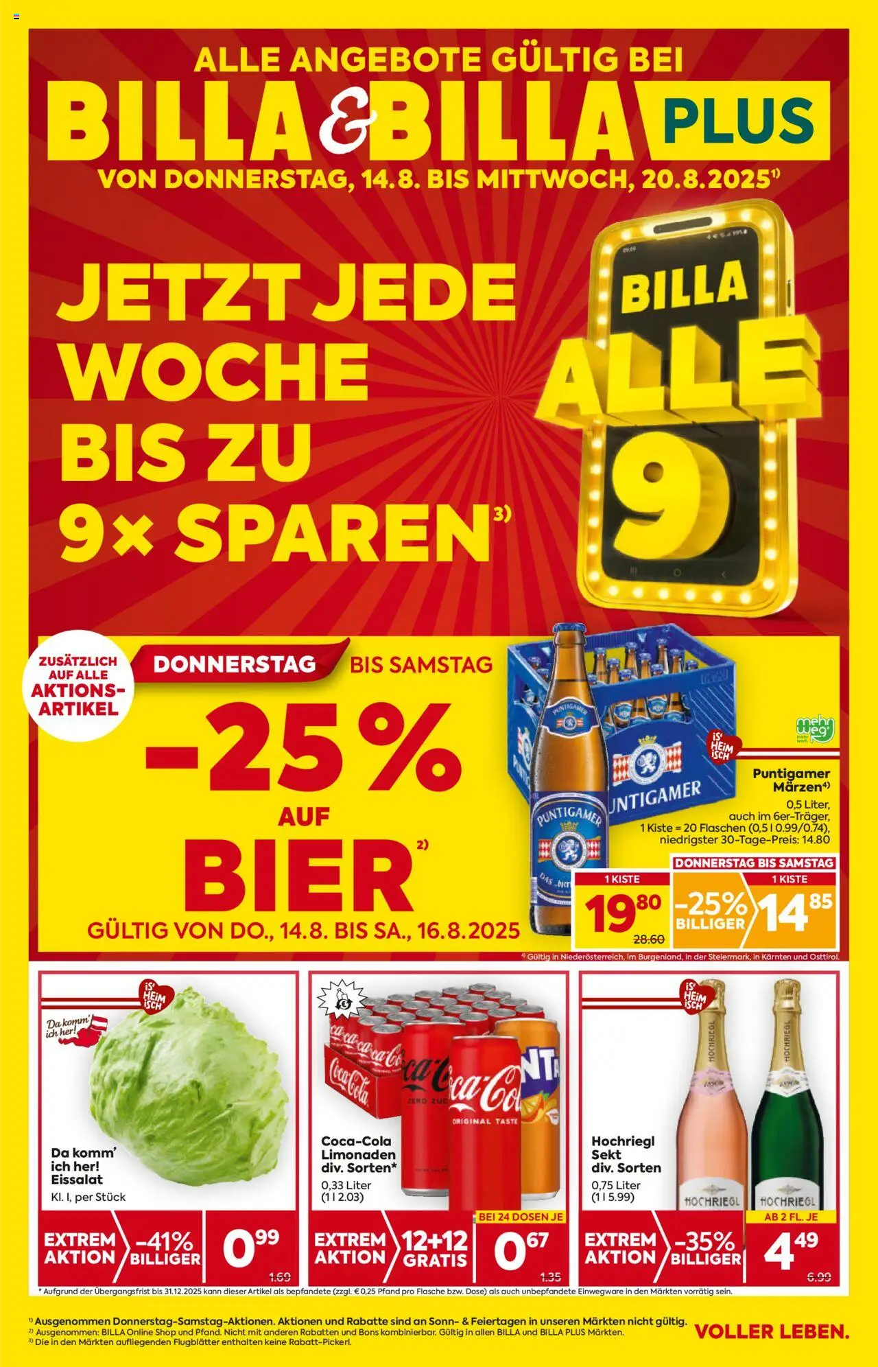 Billa AT akciós ujság - amely érvényes a következő dátumtól: 14.08.2025 | Oldal: 1