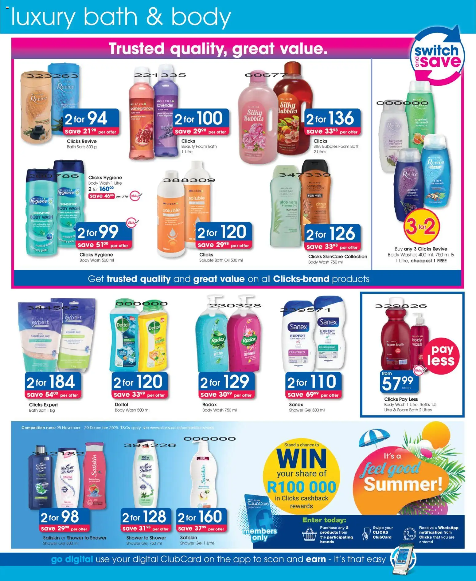 New Clicks catalogue – valid from 25.11.2025 | Page: 10 | Products: Bath salts, Shower, Shower gel, Salt