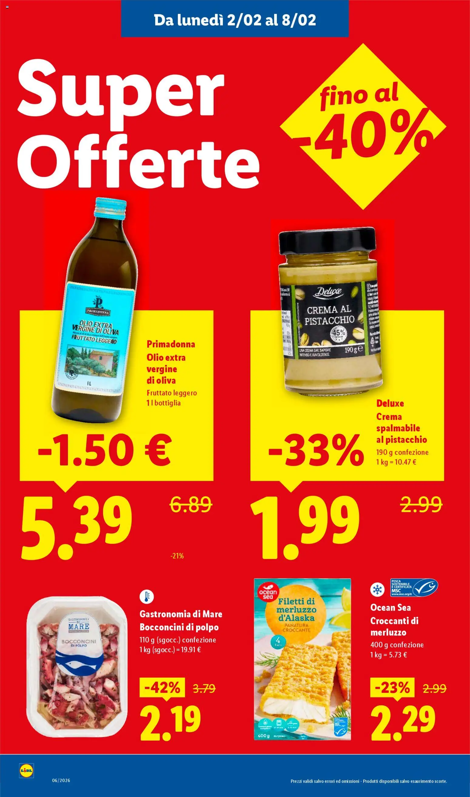 Volantino Lidl del 02.02.2026 | Pagina: 8 | Prodotti: Merluzzo, Olio, Pesca, Olio extra vergine
