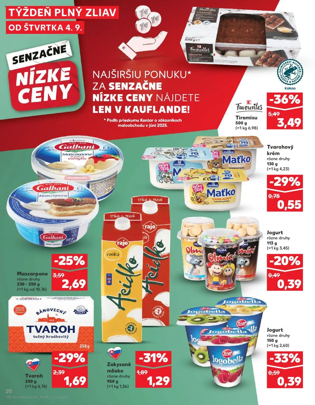 Nové Kaufland akcie – leták je platný od 04.09.2025 | Strana: 20 | Produkty: Mlieko, Krém, Tvaroh, Mascarpone