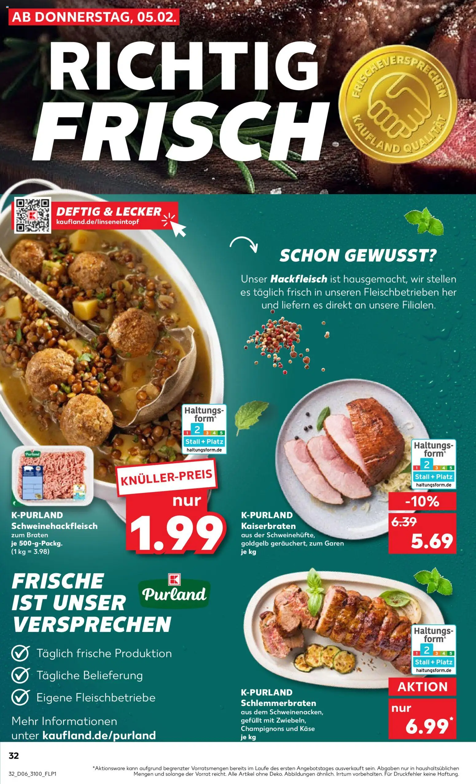 Kaufland prospekt Leipzig	 – gültig ab 08.02.2026 | Seite: 32 | Produkte: Käse, Champignons, Hackfleisch