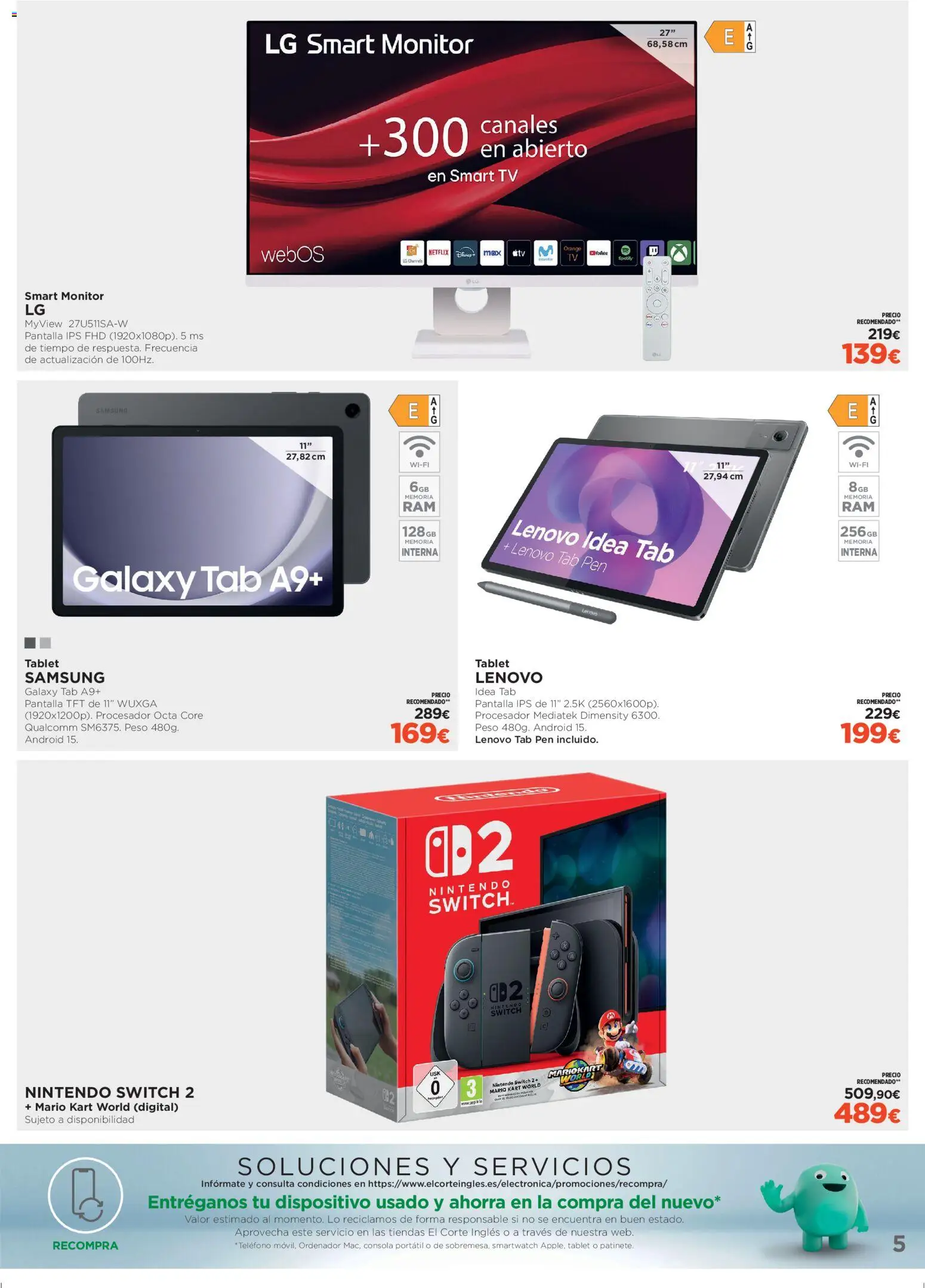 El Corte Inglés ofertas │ válido desde el 07.01.2026 | Página: 5 | Productos: Consola, Nintendo, Monitor, Peso