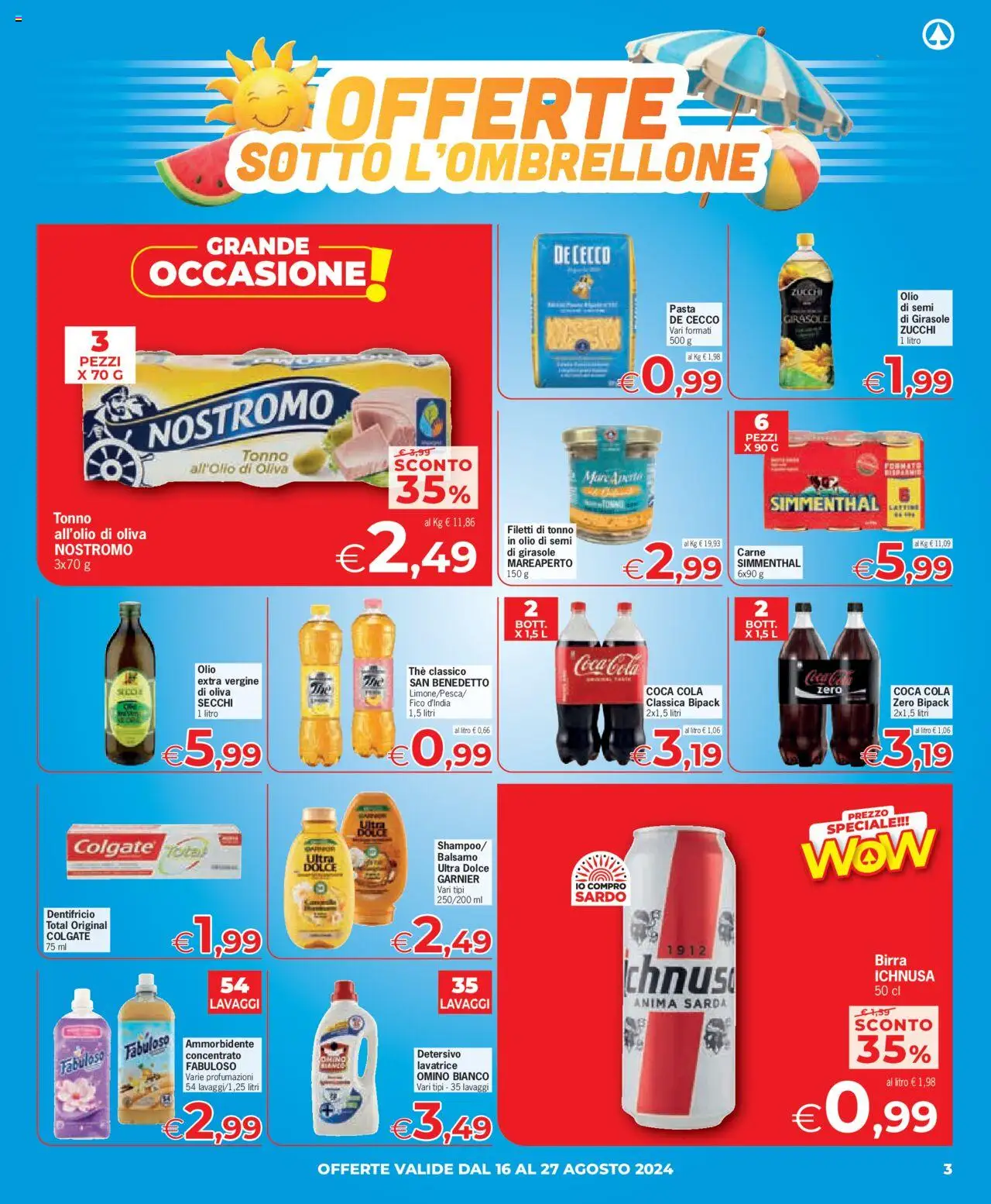 Volantino Eurospar del 16.08.2025 | Pagina: 3 | Prodotti: Birra, Ammorbidente, Lavatrice, Tonno