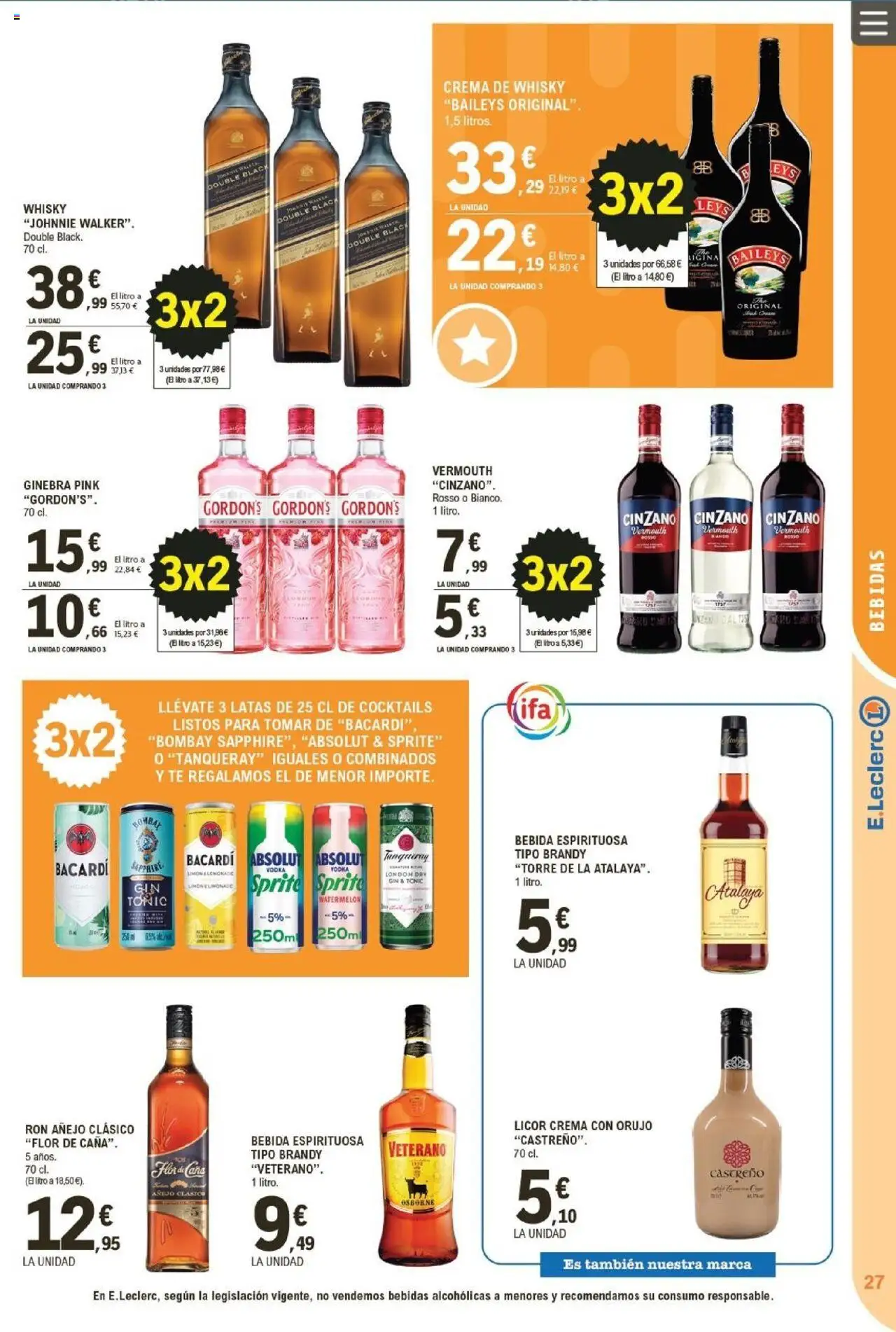 E.Leclerc folleto │ válido desde el 22.10.2025 | Página: 27 | Productos: Ginebra, Πρίζες, Whisky, Μαύρο πιπέρι