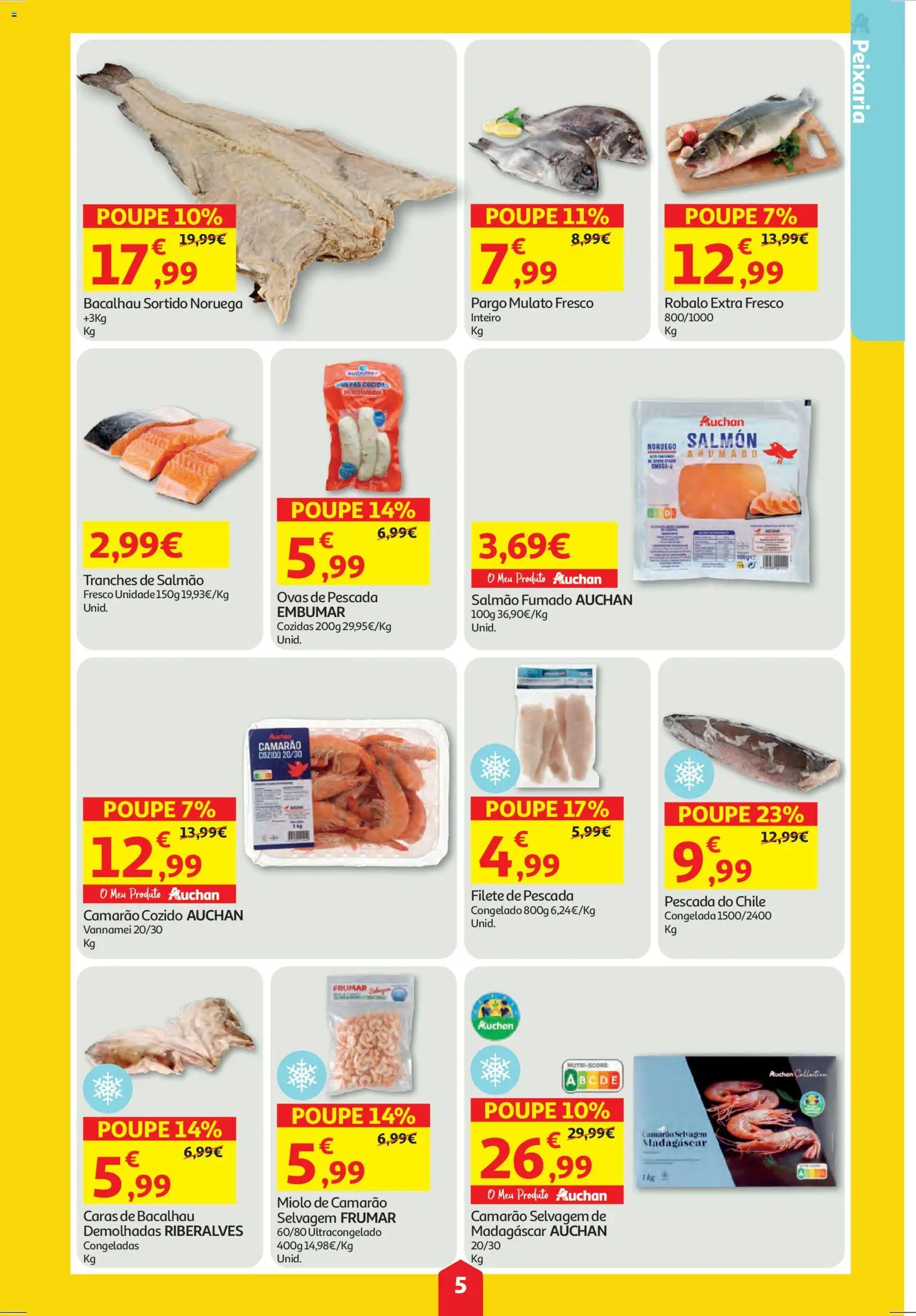 Auchan folheto │ válido de 27.11.2025 | Página: 5 | Produtos: Bacalhau, Pescada, Camarão, Salmão