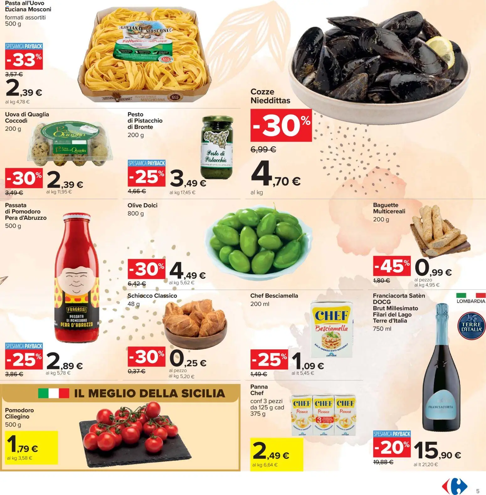 Volantino Carrefour del 24.03.2026 | Pagina: 5 | Prodotti: Cozze, Panna, Pasta, Besciamella