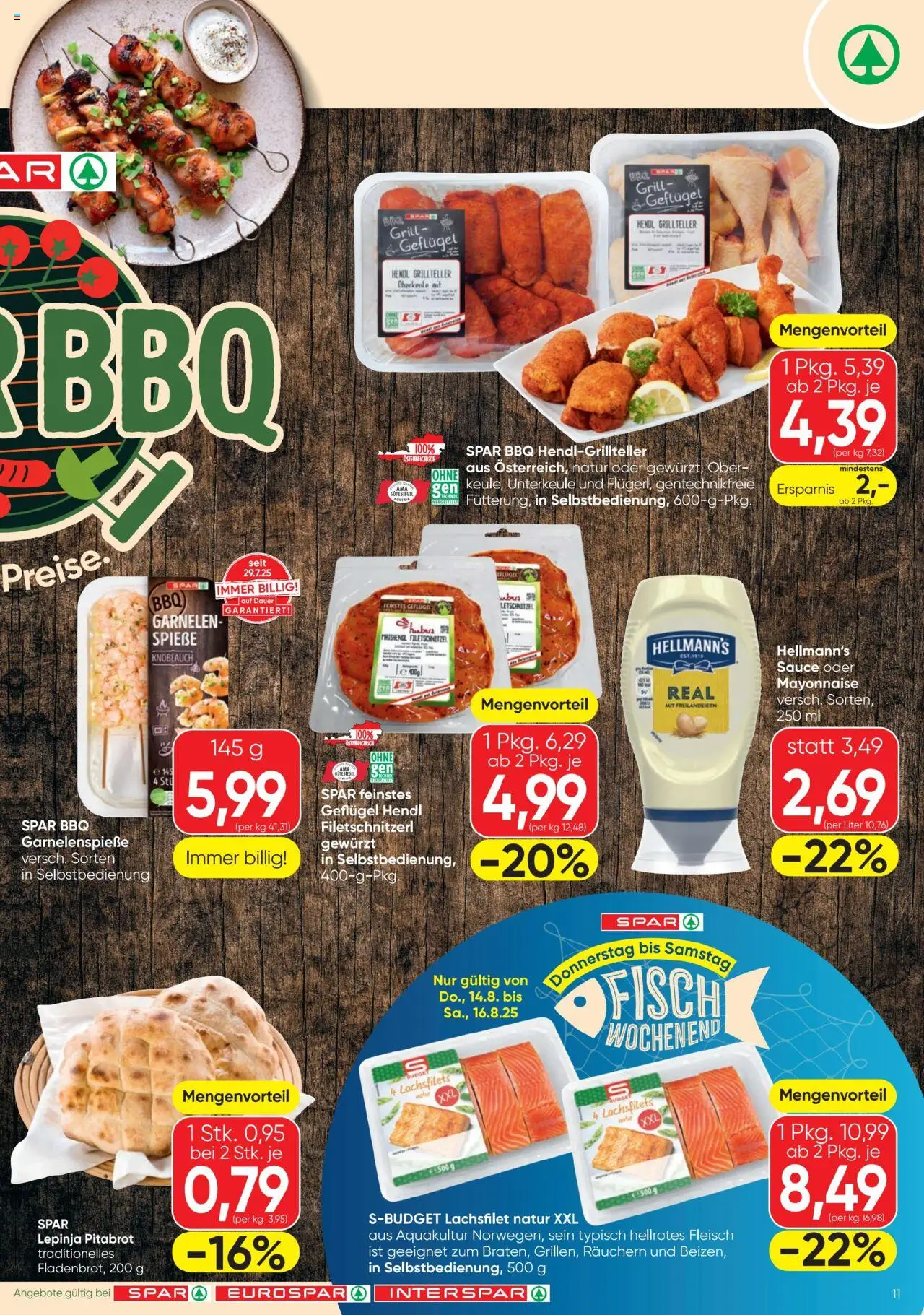 Spar Flugblatt gültig ab 14.08.2025 | Seite: 11 | Produkte: Mayonnaise, Knoblauch, Grill, Fisch