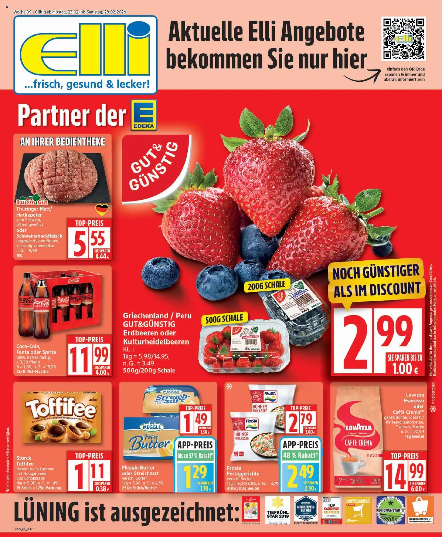 Elli Markt - Broschüre – gültig ab 23.02.2026 | Seite: 1 | Produkte: Sprite, Cola, Erdbeeren, Meggle butter