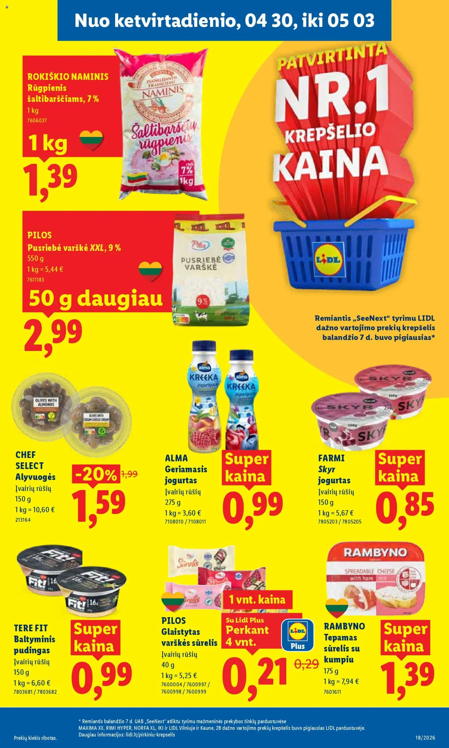 LIDL akcijos nuo 27.04.2026 | Puslapis: 29 | Prekių: Sūrelis, Jogurtas, Varškė, Krepšelis