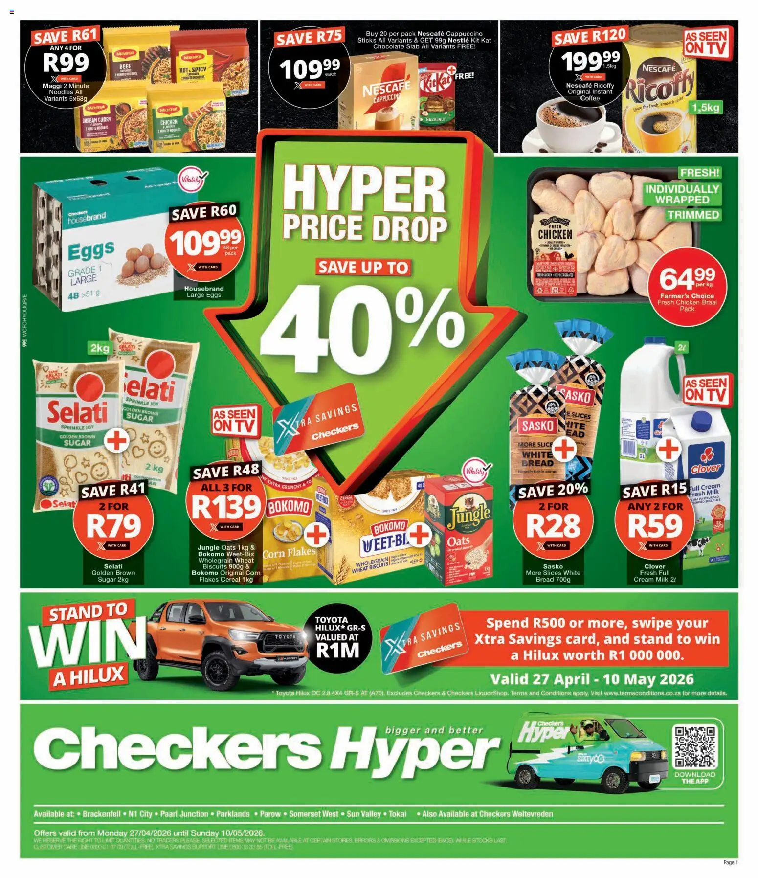 New Checkers catalogue – valid from 27.04.2026 | Page: 1 | Products: TV, Shelf, Chocolate, Beer