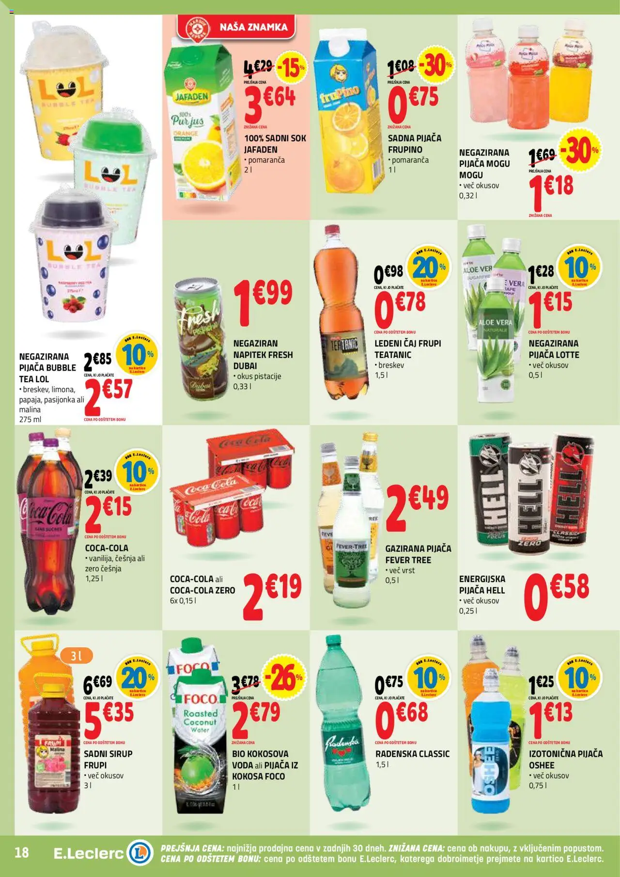 E.leclerc katalog │ velja od 06.08.2025 | Stran: 18 | Izdelki: Sirup, Pistacije, Ledeni čaj, Sok