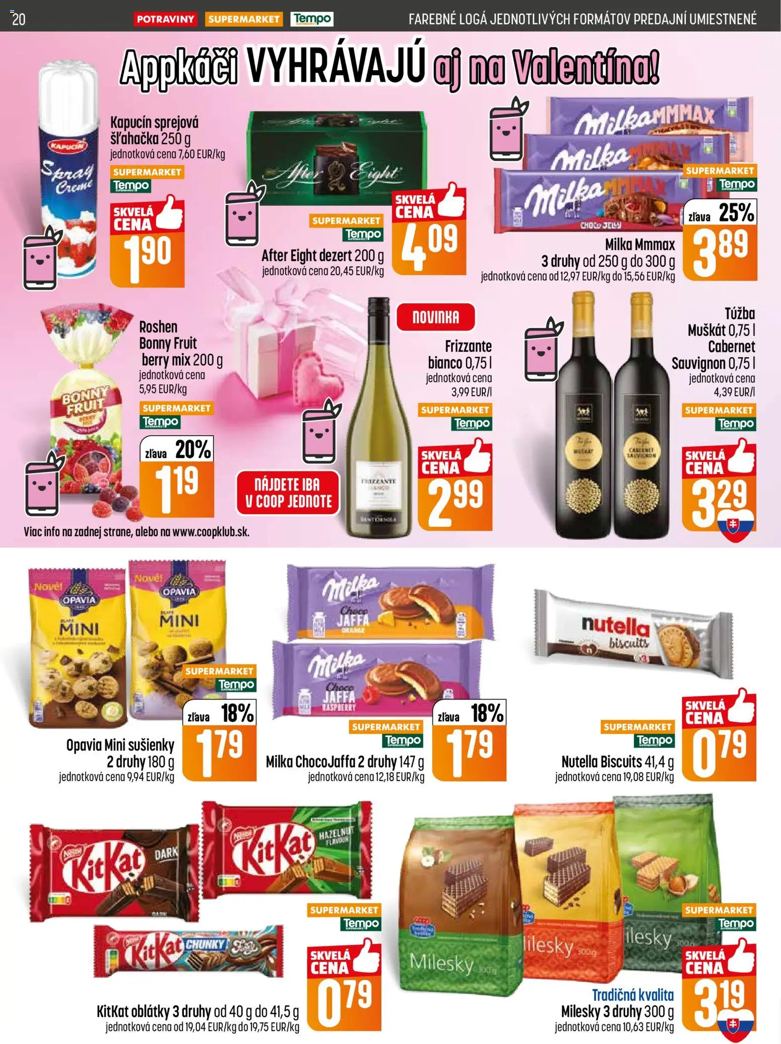 Nové COOP Jednota akcie – leták je platný od 05.02.2026 | Strana: 20 | Produkty: Milka, Šľahačka, Nutella