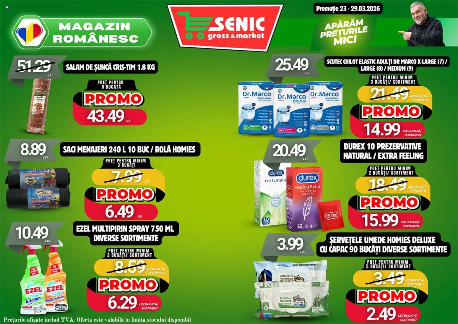 Noul catalog Senic – valabil de la 23.03.2026 | Pagină: 4 | Produse: Saci menajeri, Mici, Salam, Șervețele umede