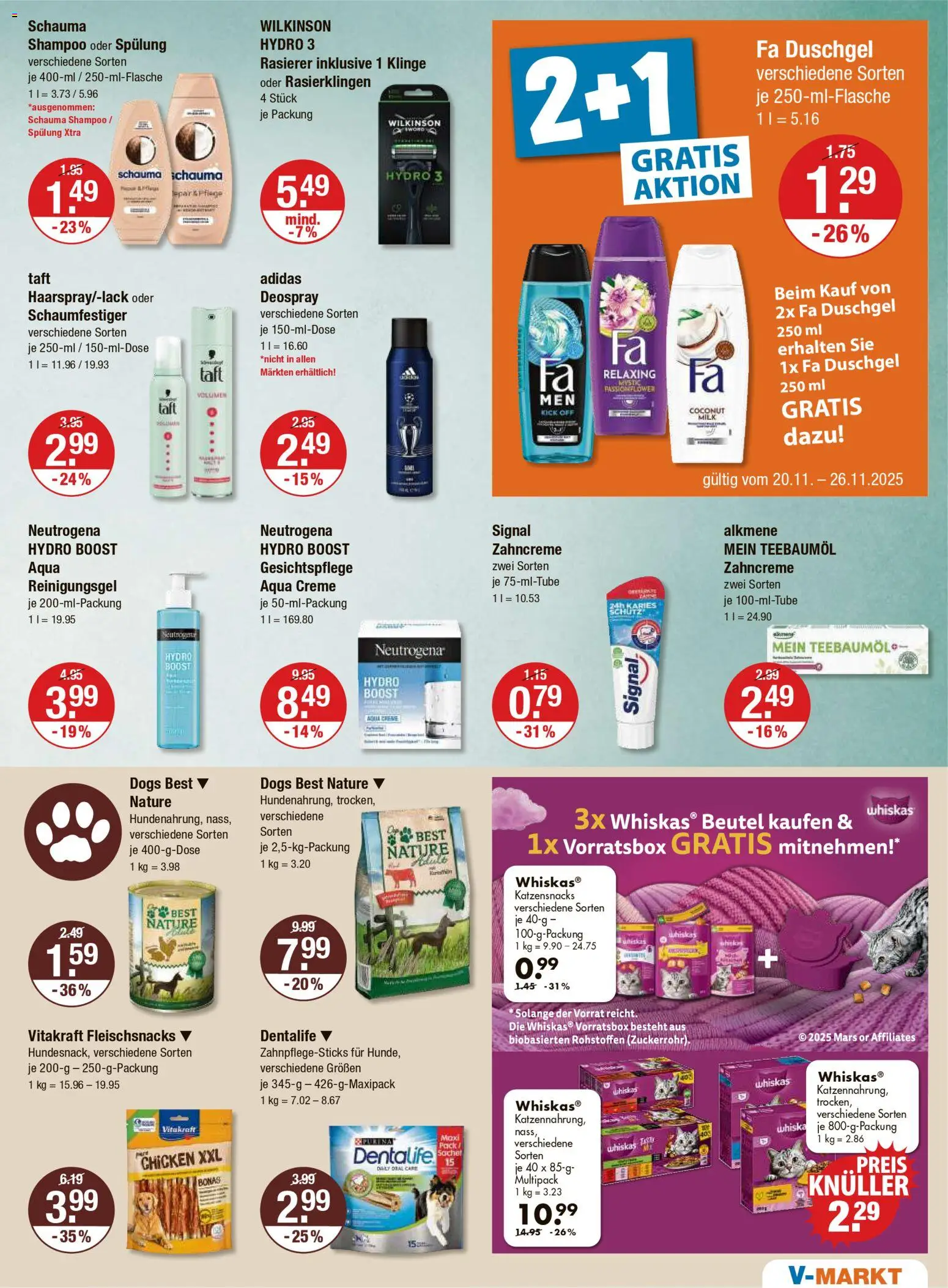 V-Markt - M&#252;nchen – gültig ab 20.11.2025 | Seite: 11 | Produkte: Fa duschgel, Shampoo, Deospray, Whiskas